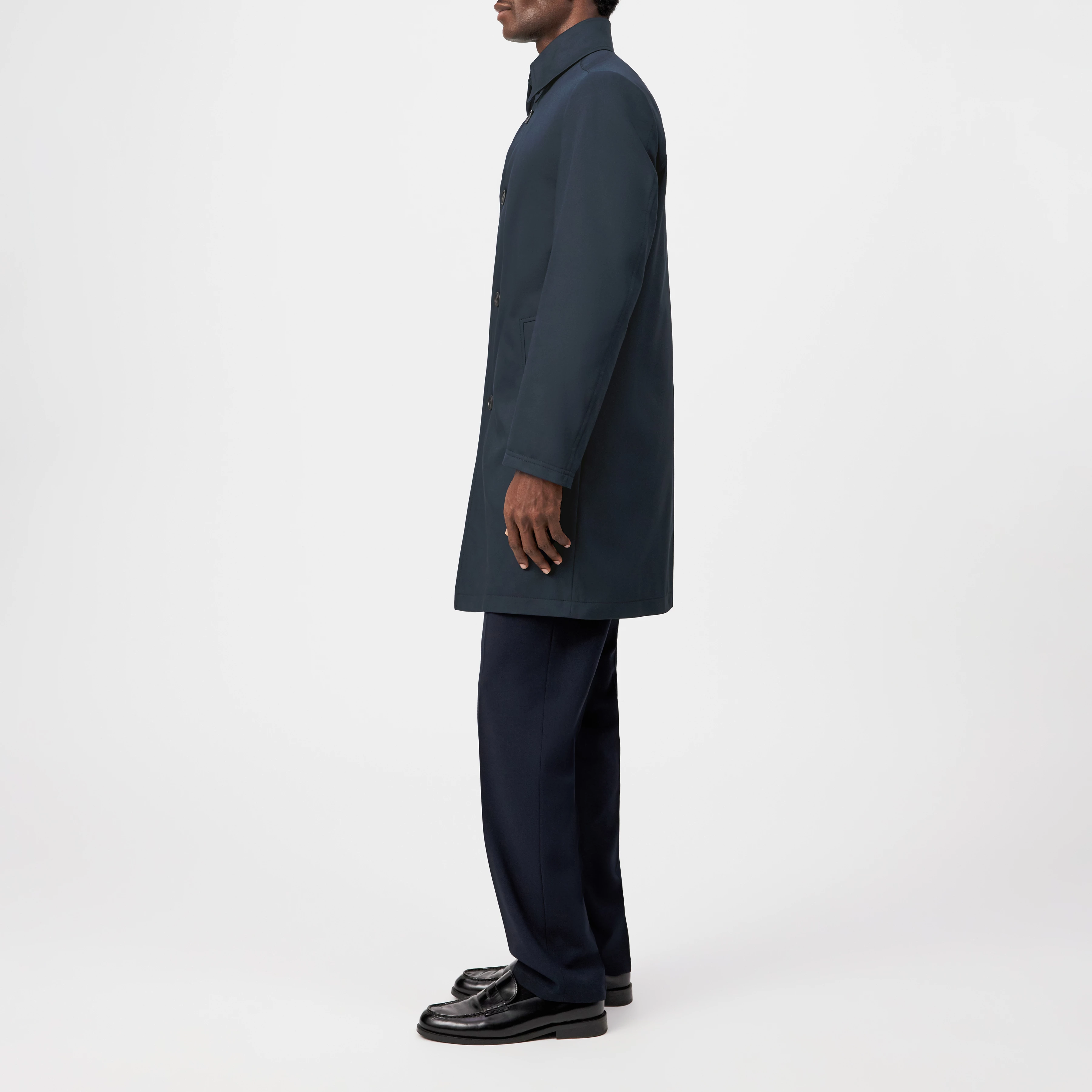 SKOPJE_C - Trench coat in techno stretch satin - men - blue - Seitenansicht