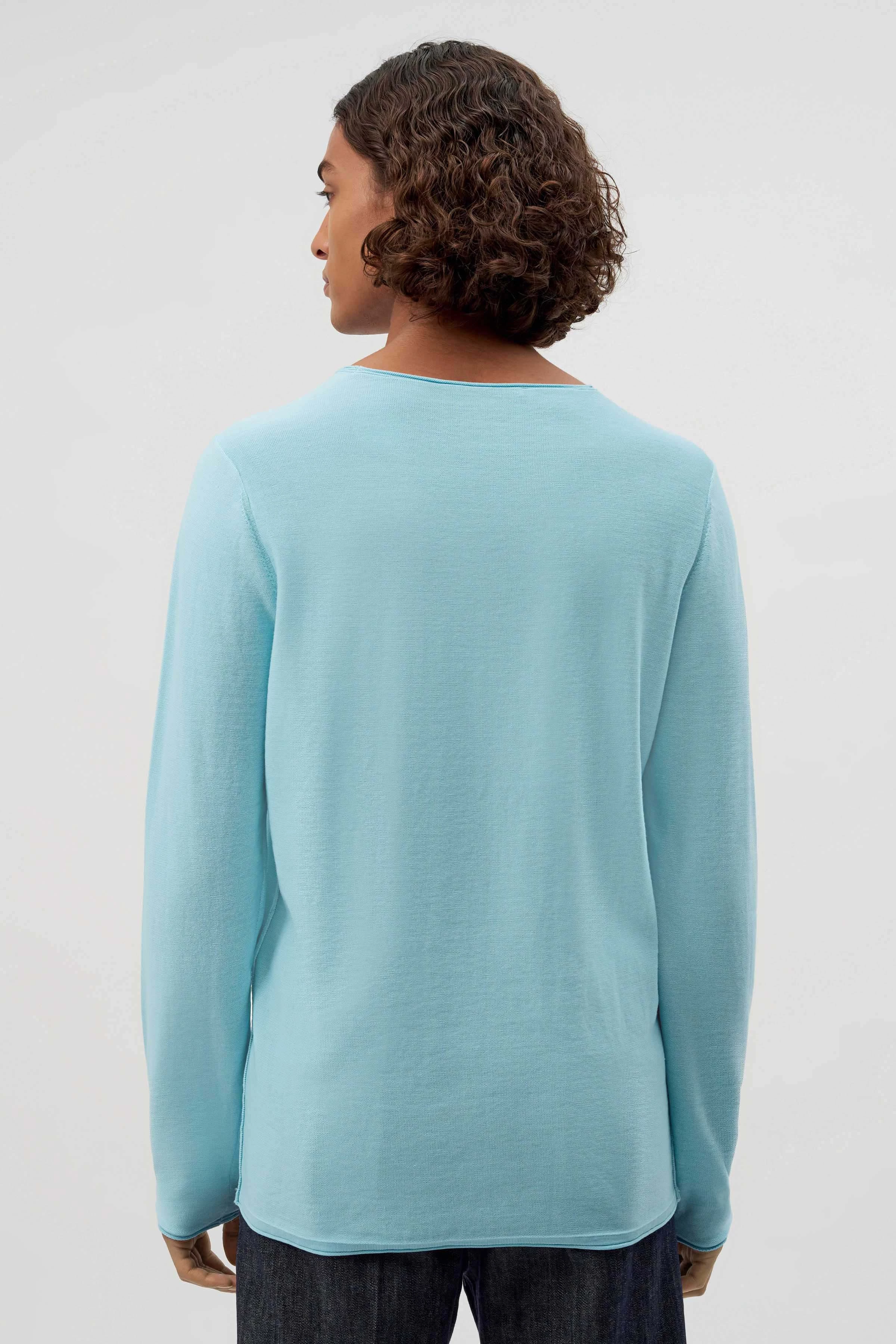 RIK - Sweater with rolled edges in pure cotton - men - blue - Rückansicht