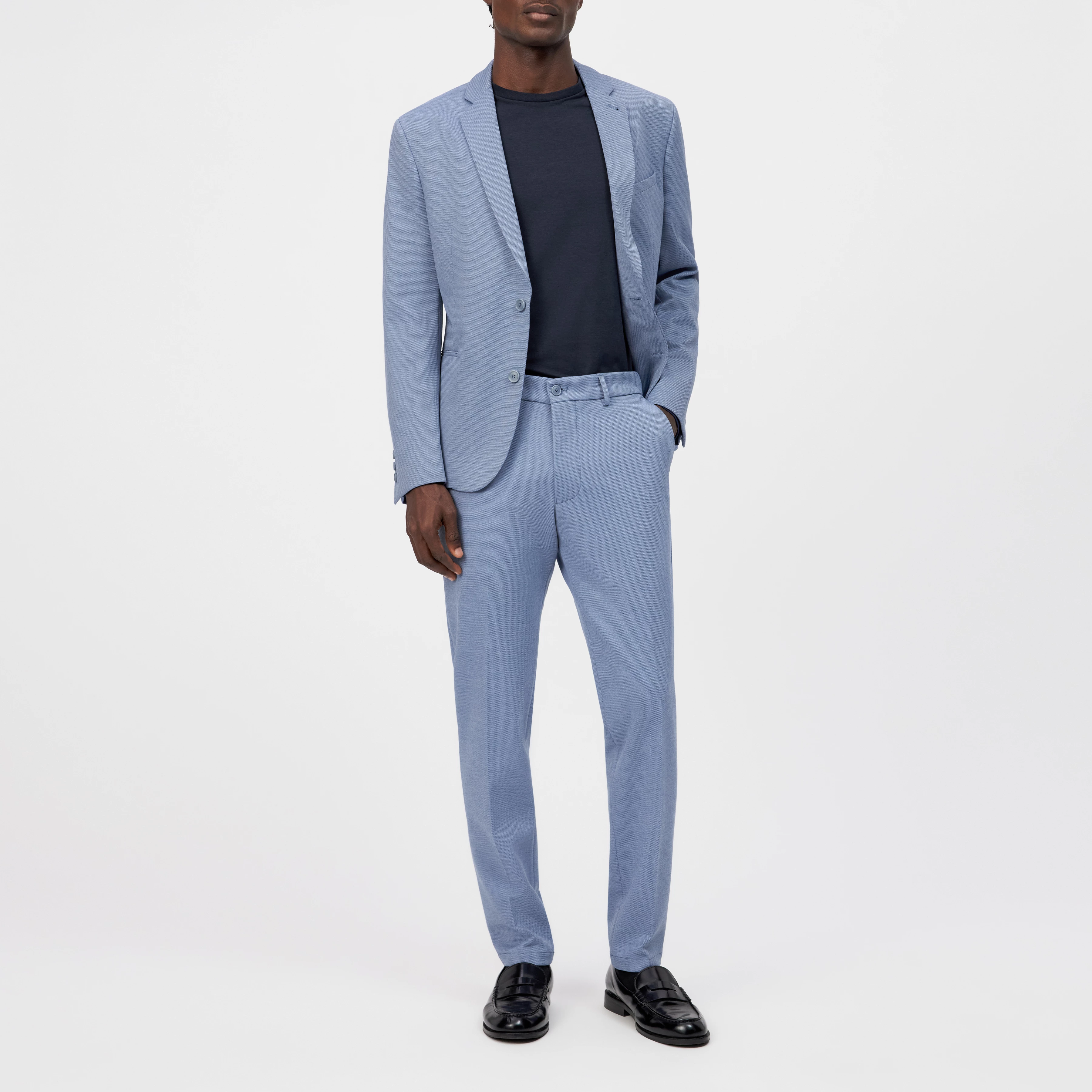 AJEND_SK - Ready-made slim fit trousers in jersey - men - blue - Ganzkörper-Frontansicht