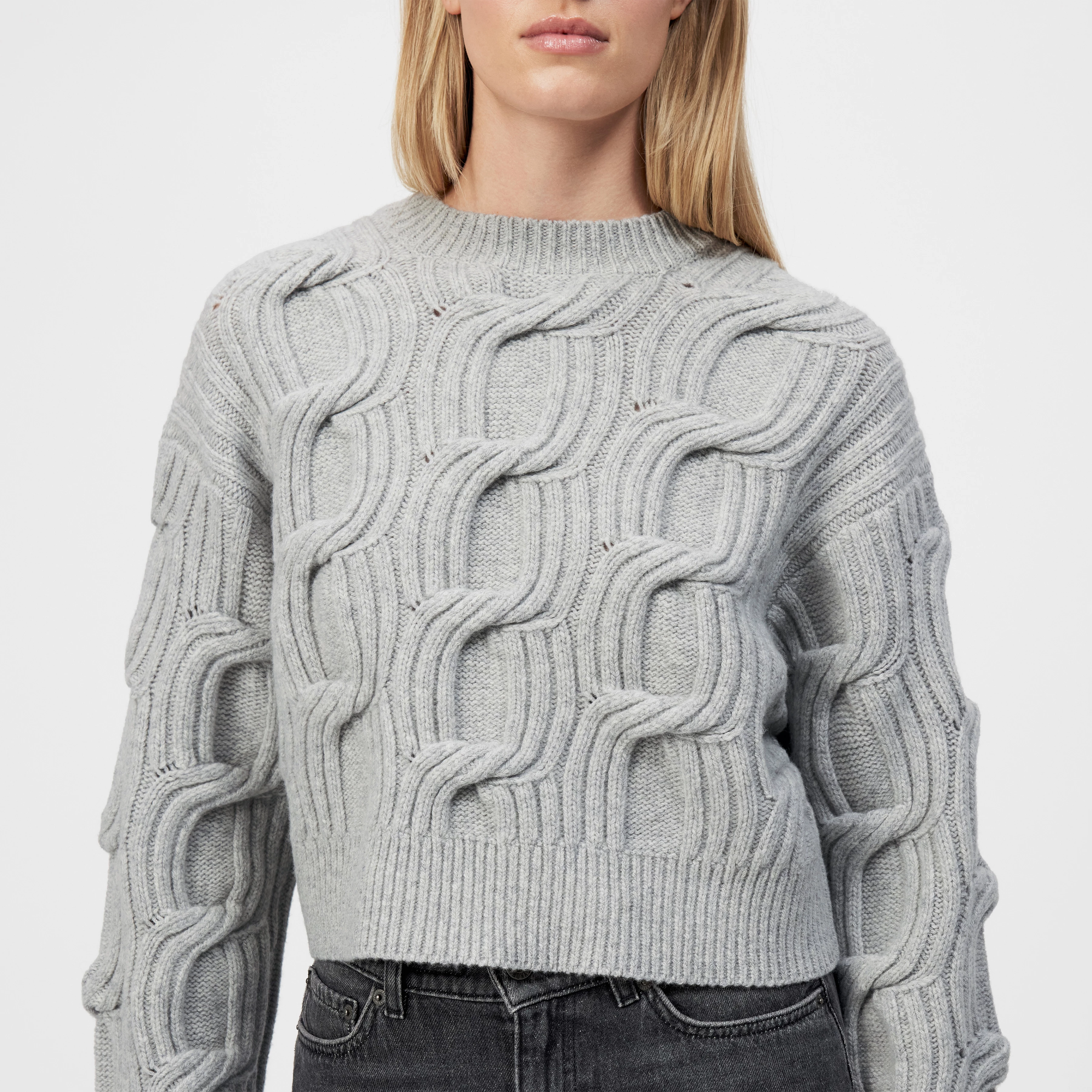 MALESE_2 - Cropped jumper in virgin wool - women - grey - Detailansicht am Model