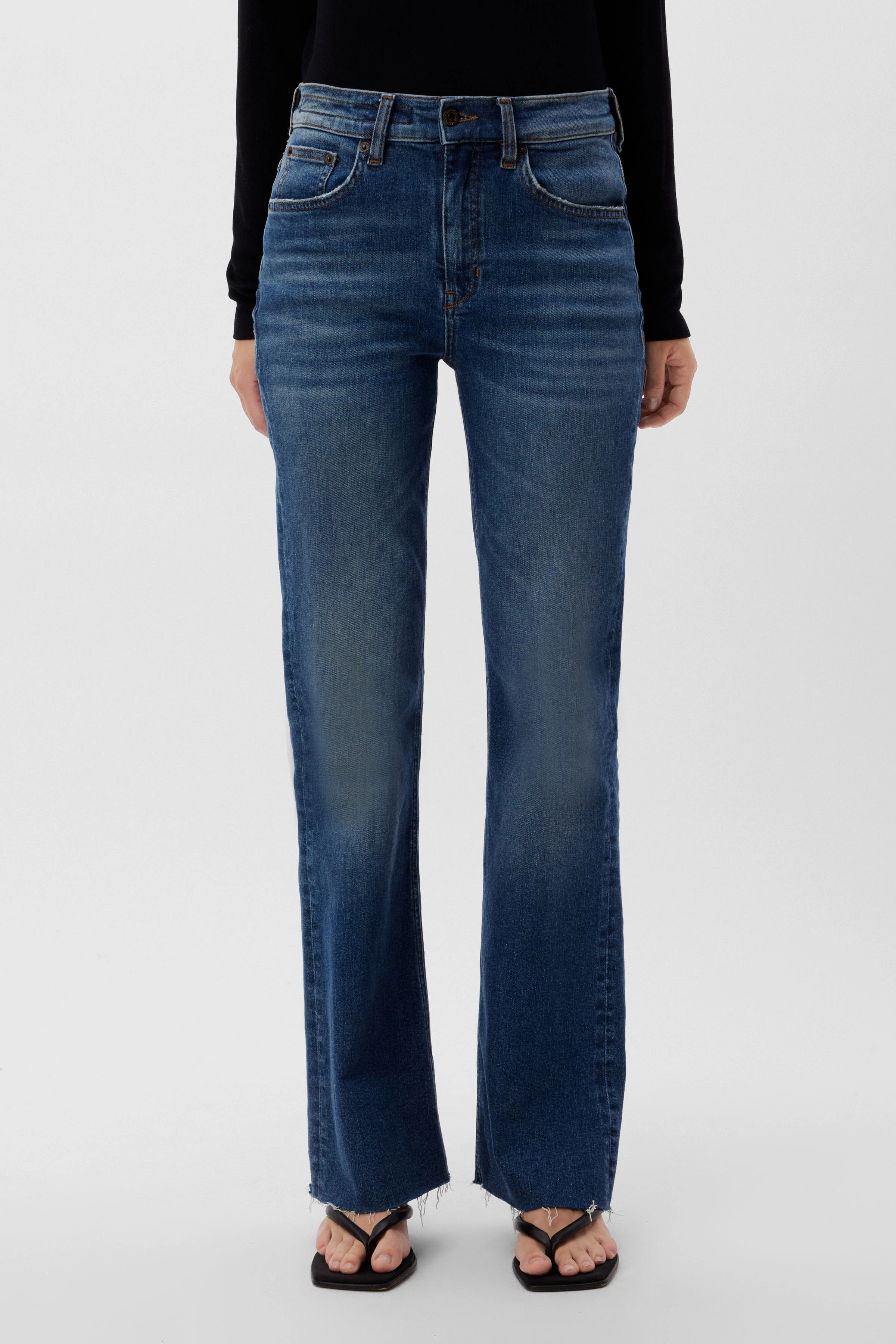 FAR - mid blue Skinny mit ausgestelltem Bein - Damen - blau - Frontansicht