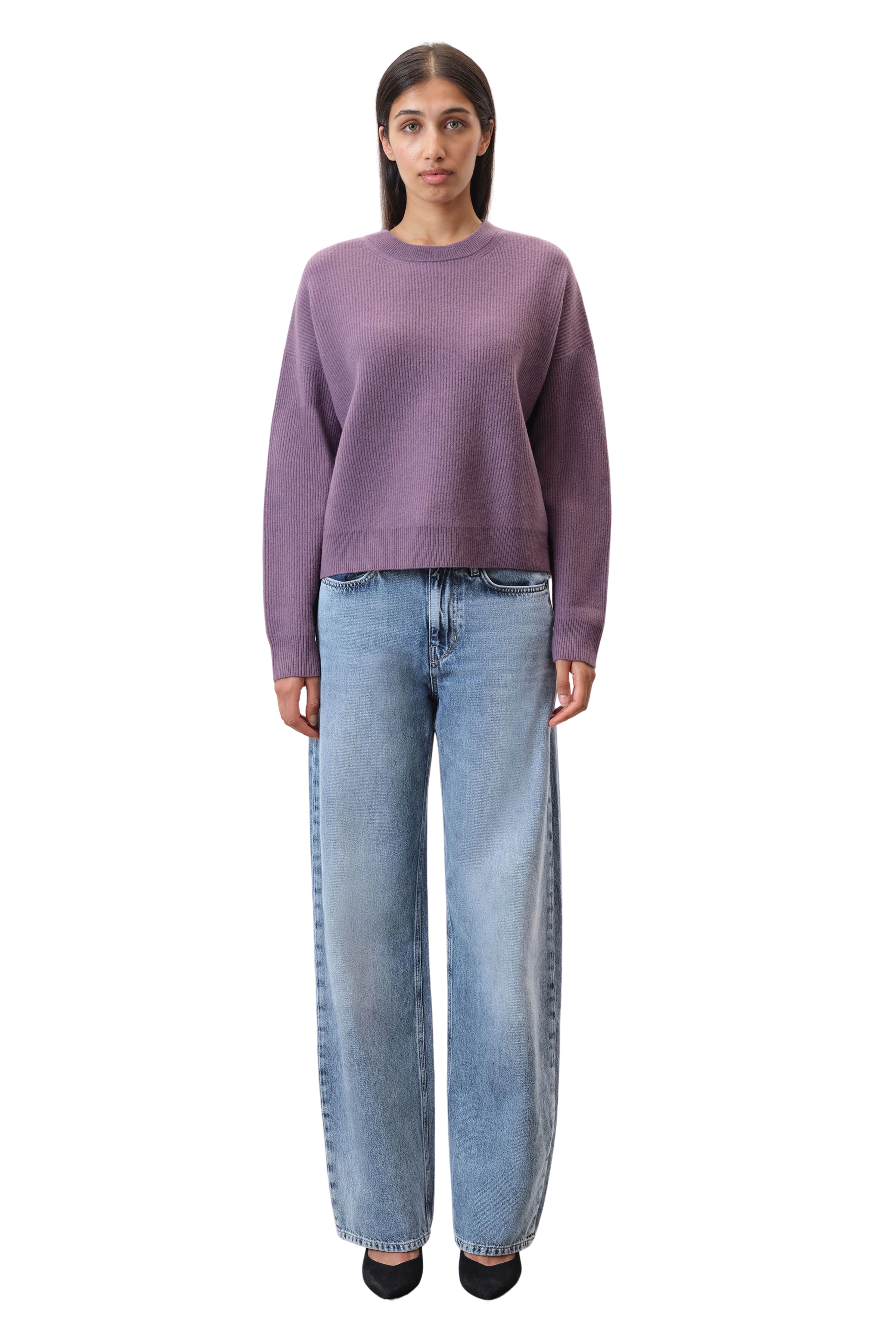DOANIE - Kastiger Pullover in feiner Schurwolle - Damen - lila - Ganzkörper-Frontansicht