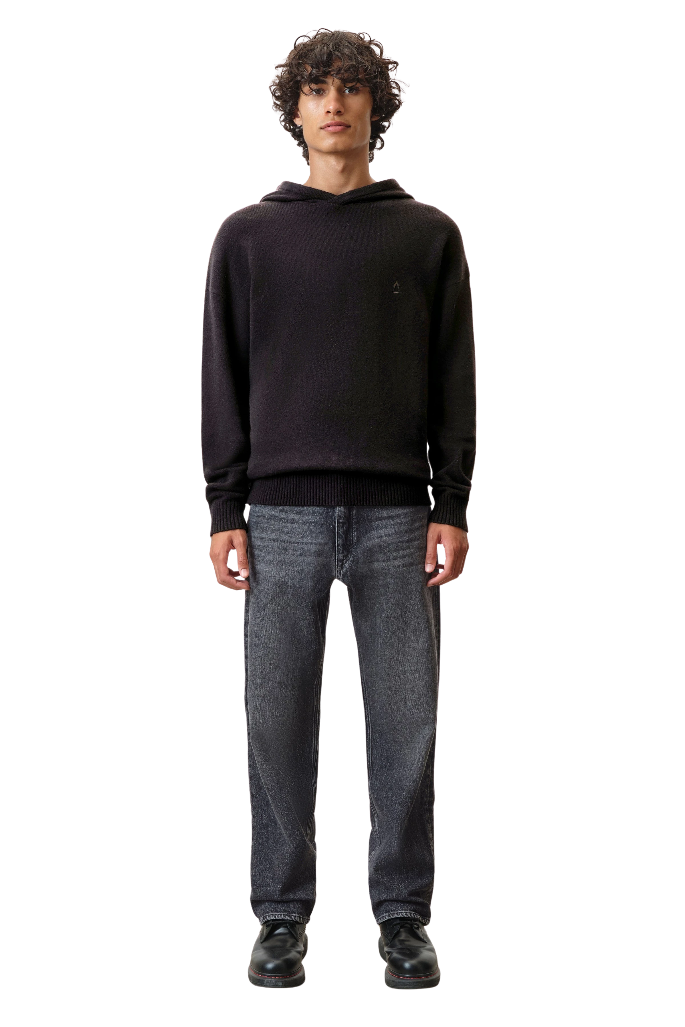 DERICAN - hoodie with ribbed cuffs in cotton-wool mix - men - Natural Aluminium - Ganzkörper-Frontansicht