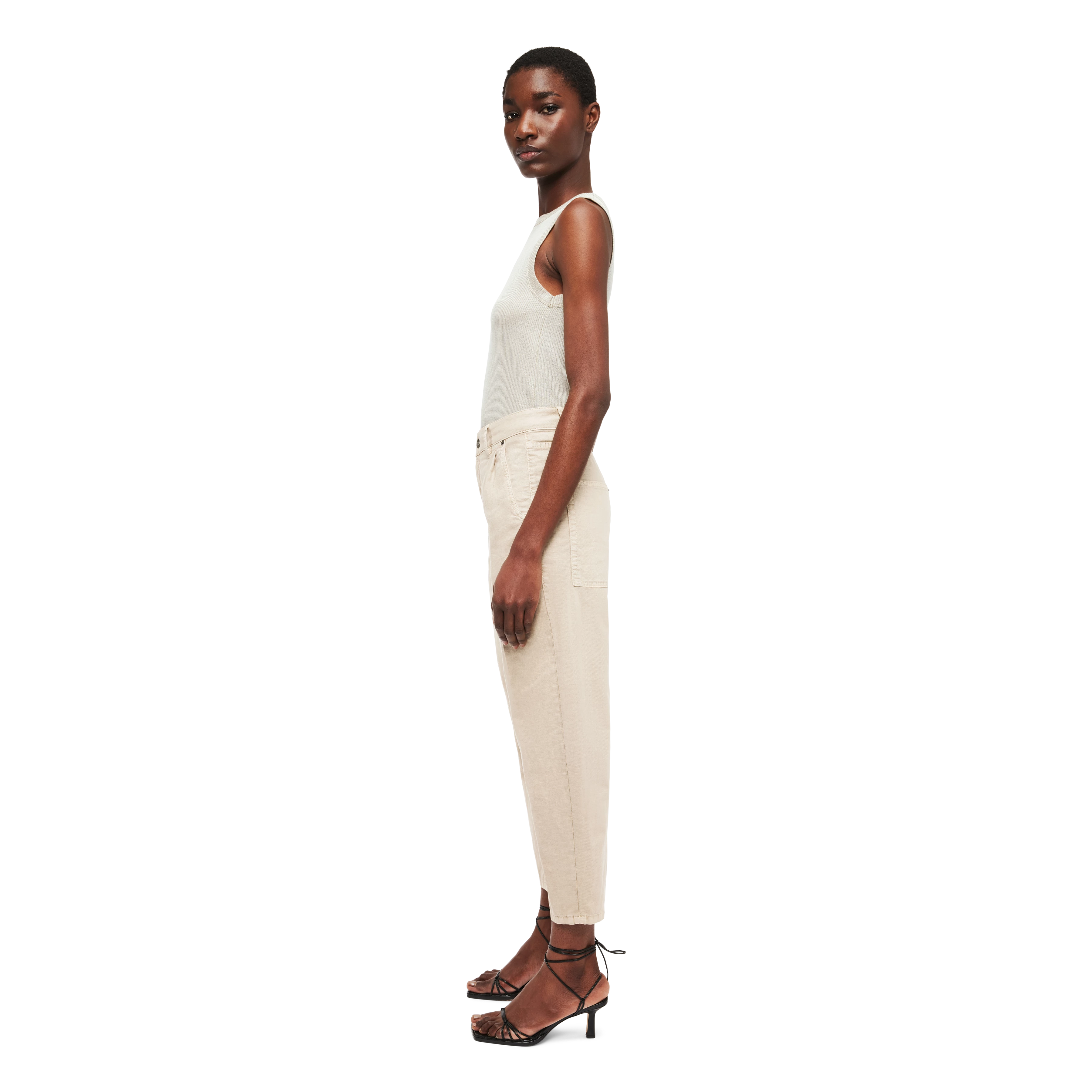 OLINA - Round-necked tank top in blended viscose - women - beige - Seitenansicht