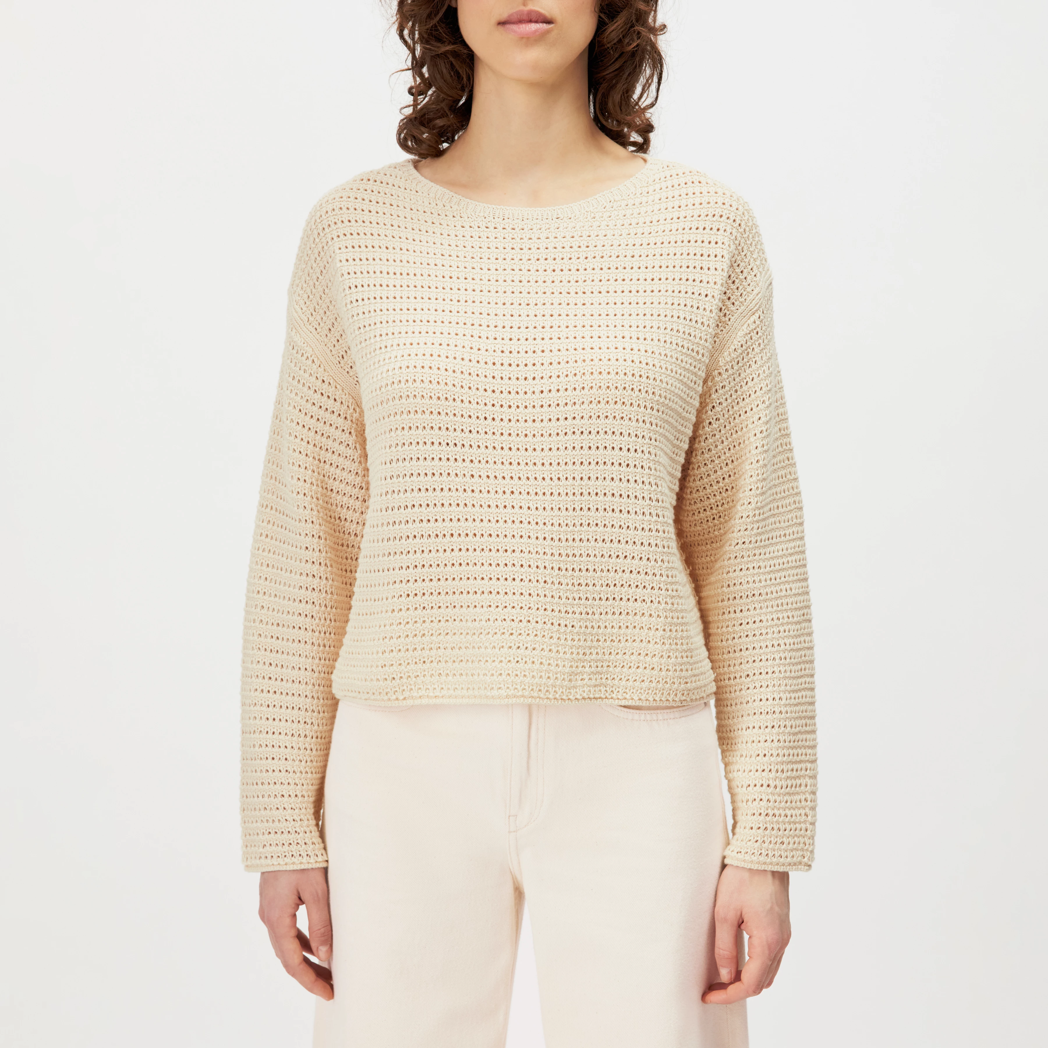 IMENIA_2 - Oversized Cropped Pullover in Grobstrick - Damen - off white - Frontansicht