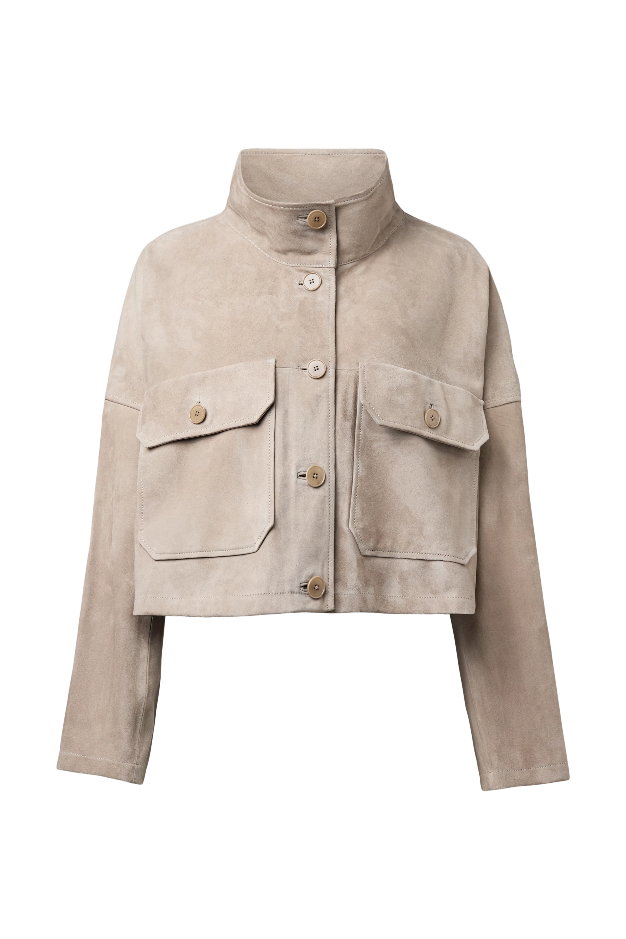 ARKLOW - Short leather jacket with stand-up collar - women - beige - Freisteller Frontansicht