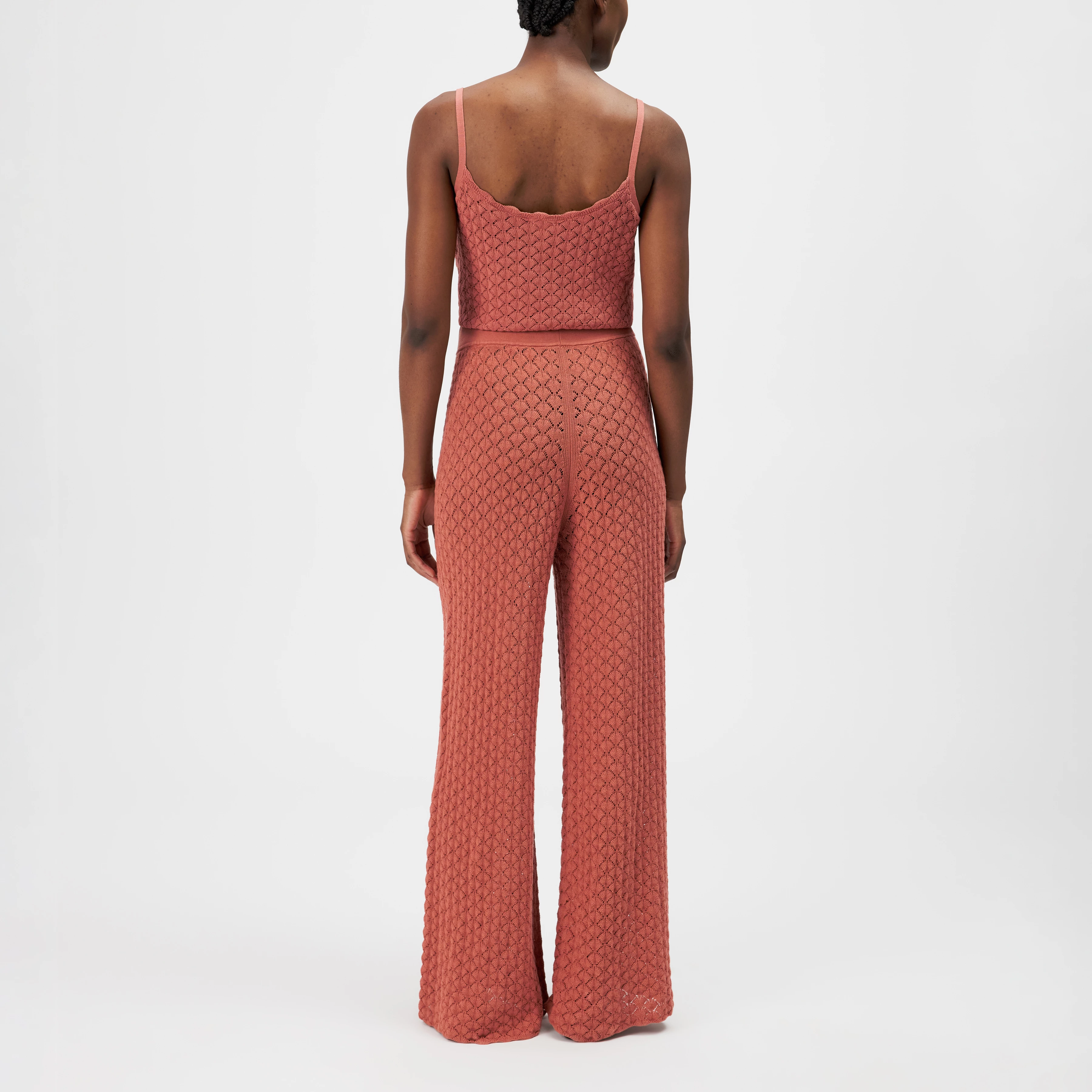 TINKO - Marlene trousers in textured cotton knit - women - orange - Rückansicht