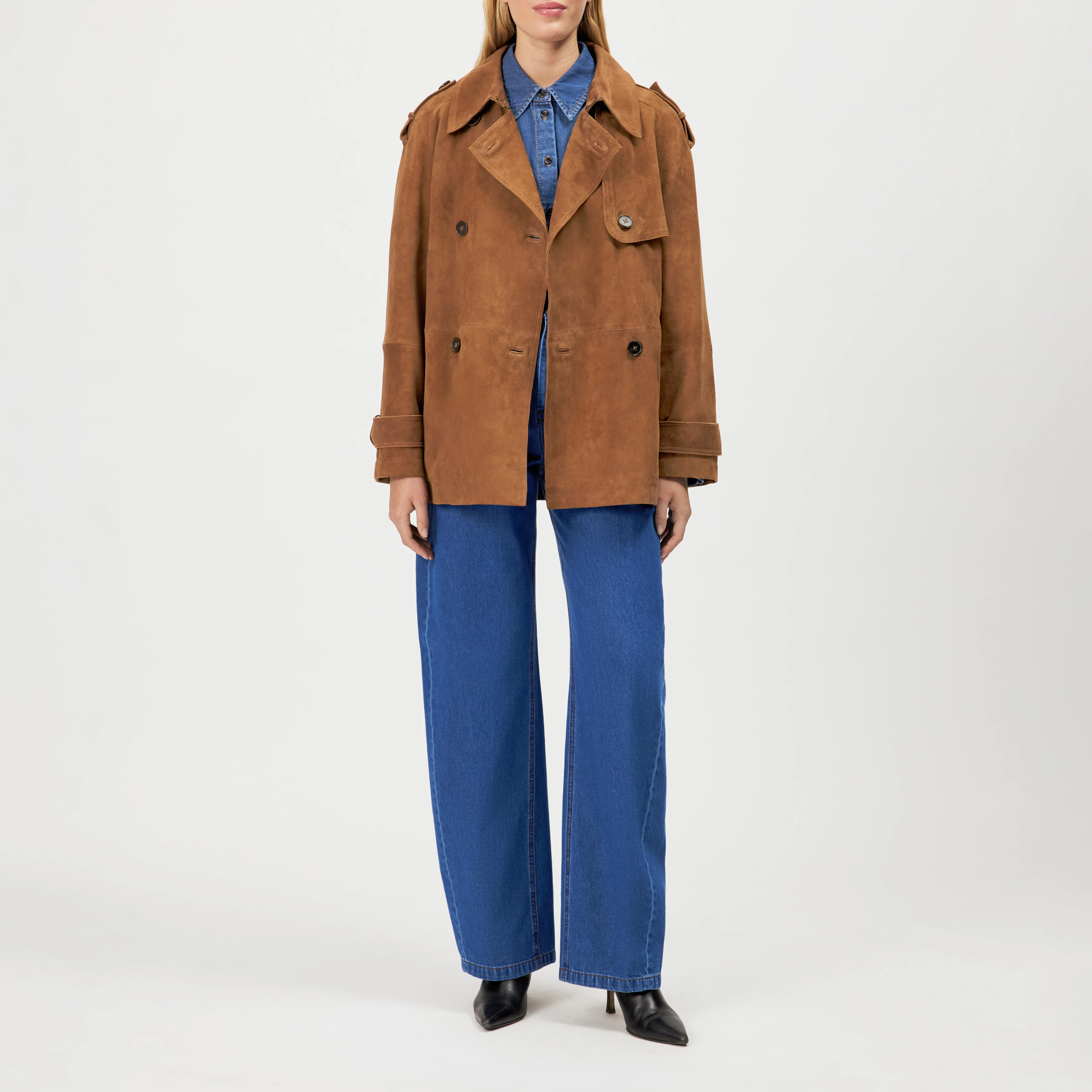 PENLEY - Short matte suede trench coat - women - brown - Ganzkörper-Frontansicht