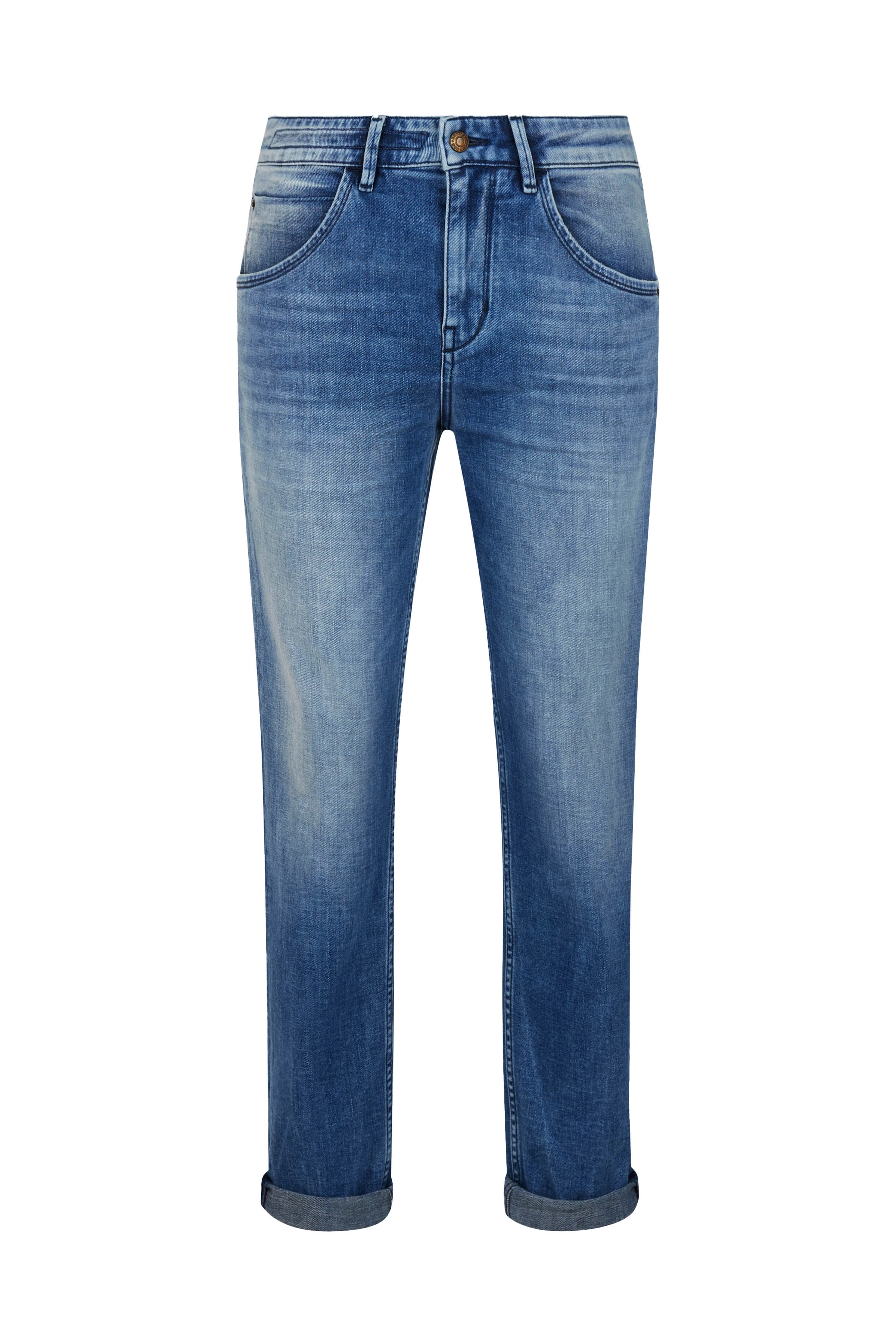 LIKE - Girlfriend Jeans in soft-touch Denim - Damen - blau - Freisteller Frontansicht