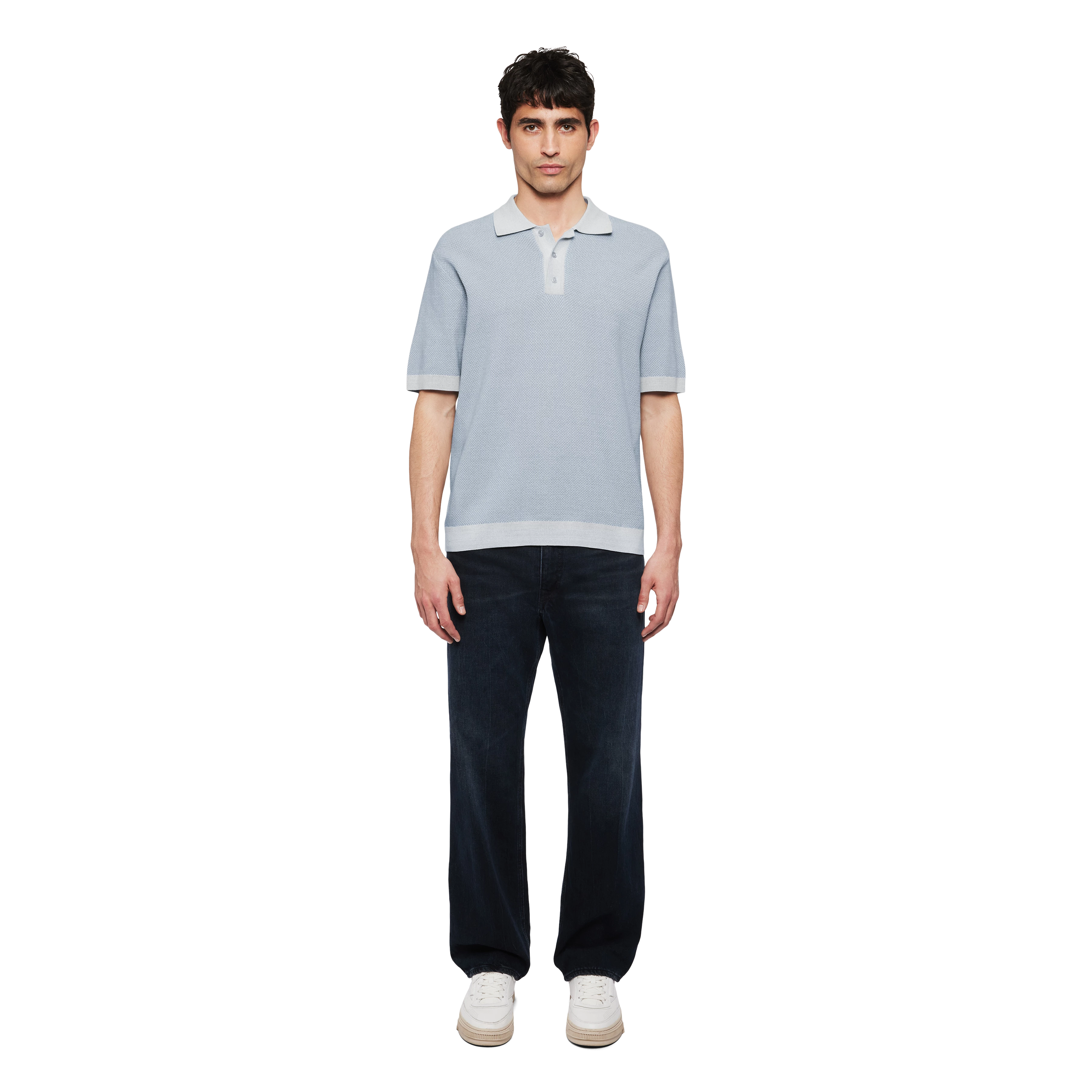TAMIAN - Strick Polo in merzerisierter Baumwolle - Herren - blau - Ganzkörper-Frontansicht