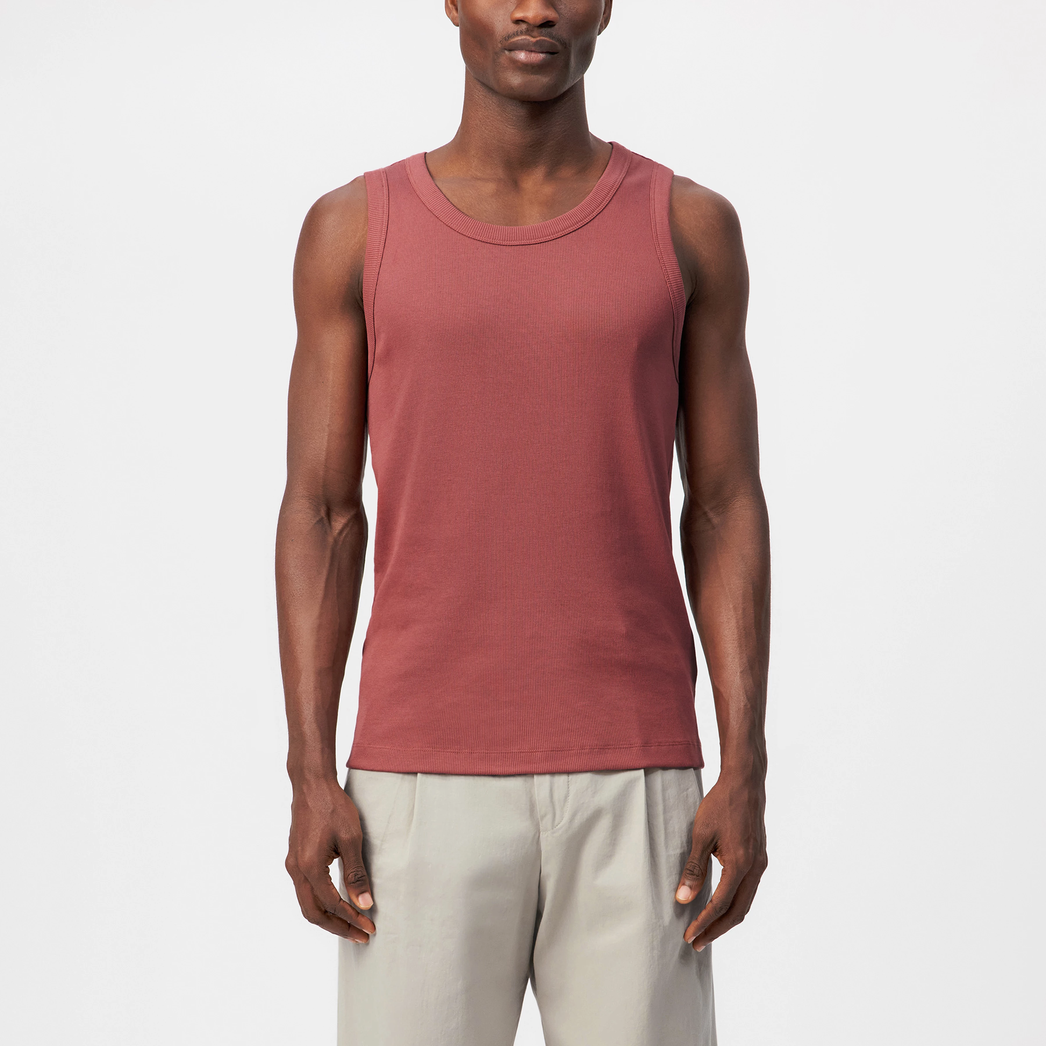 NATHAN - Bodyfitted ribtanktop van katoen - heren - oranje - Frontansicht