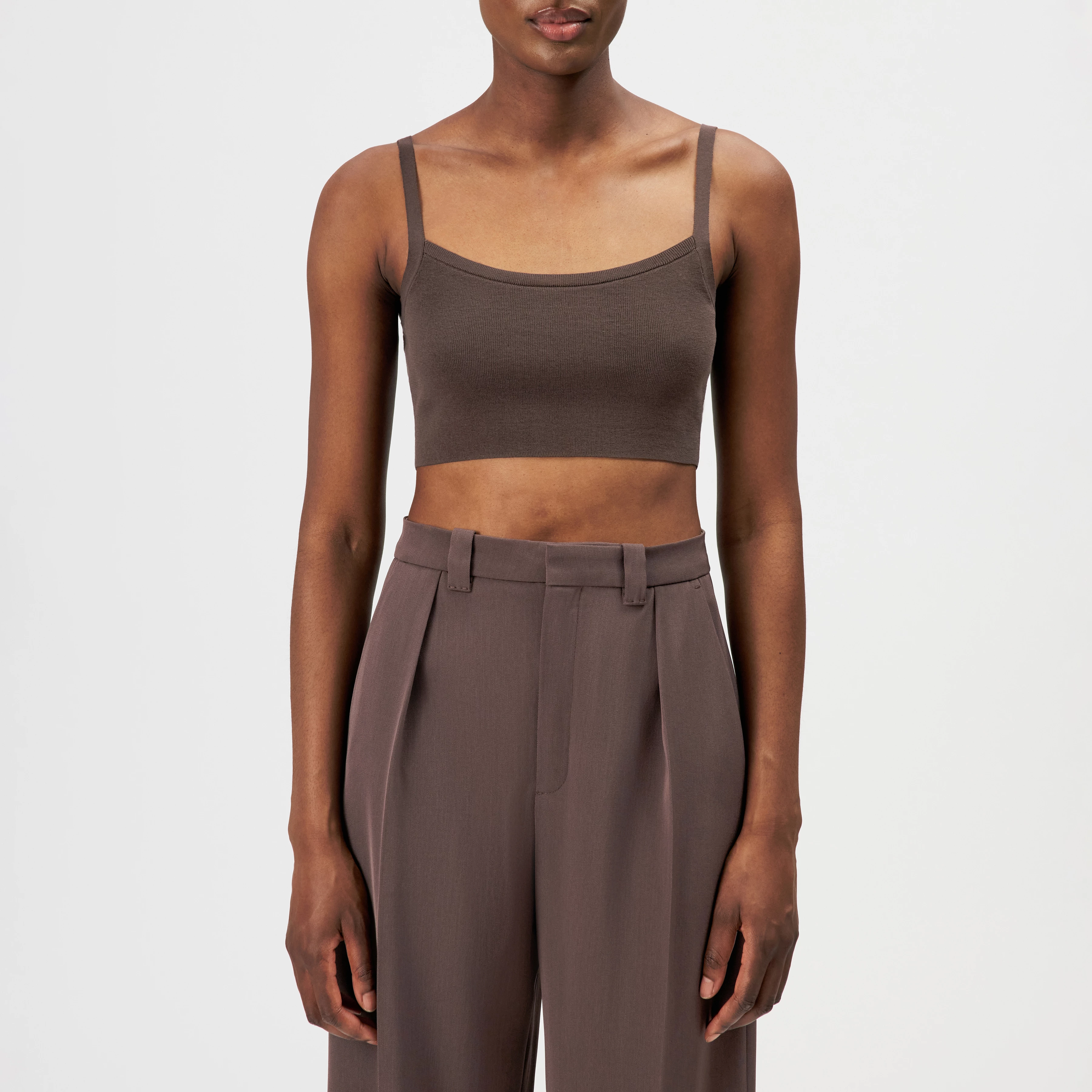 JOSEY - Cropped tank top in matte finish - women - brown - Frontansicht