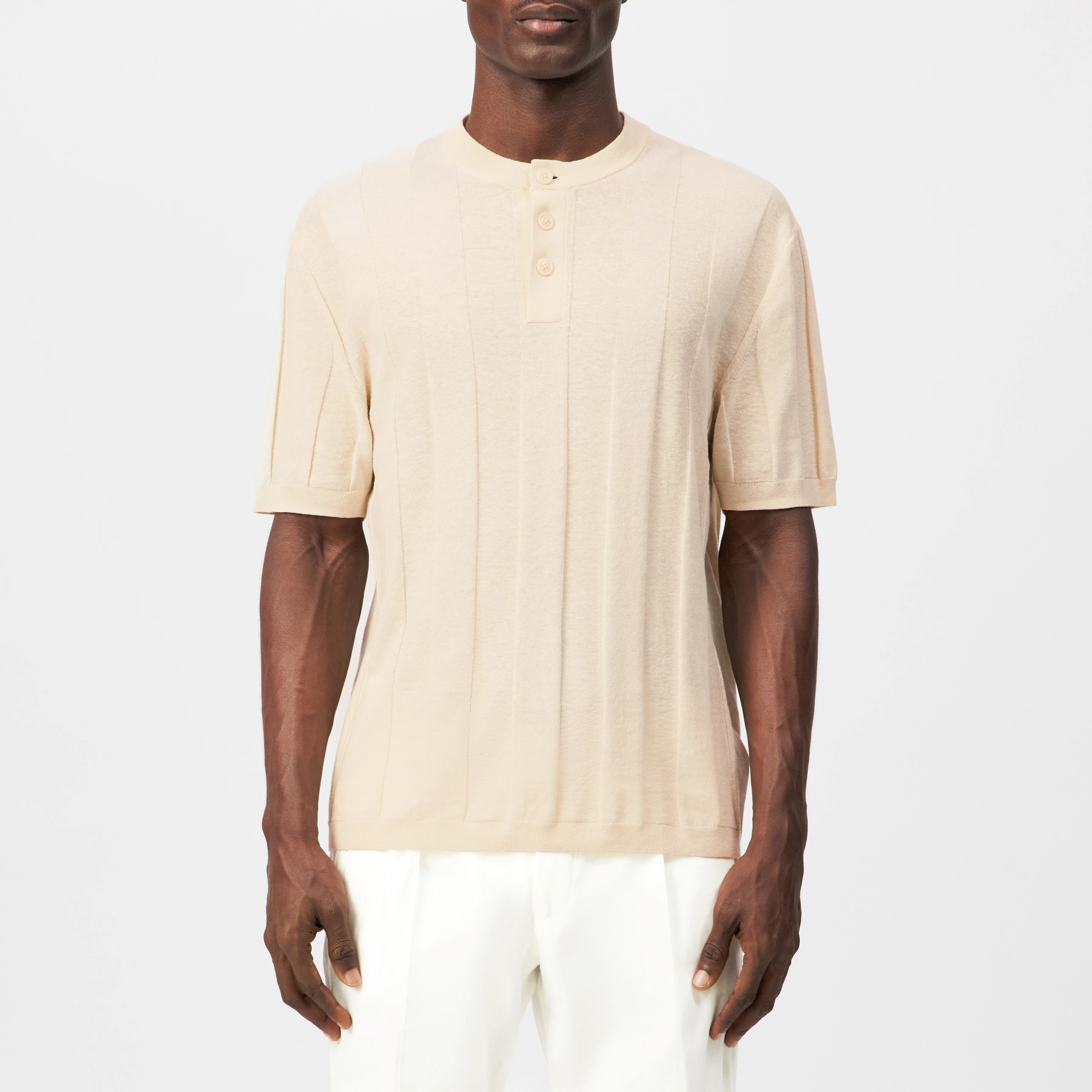 FREEKO - Regular Fit Linen-Cotton Polo Shirt - men - beige - Frontansicht