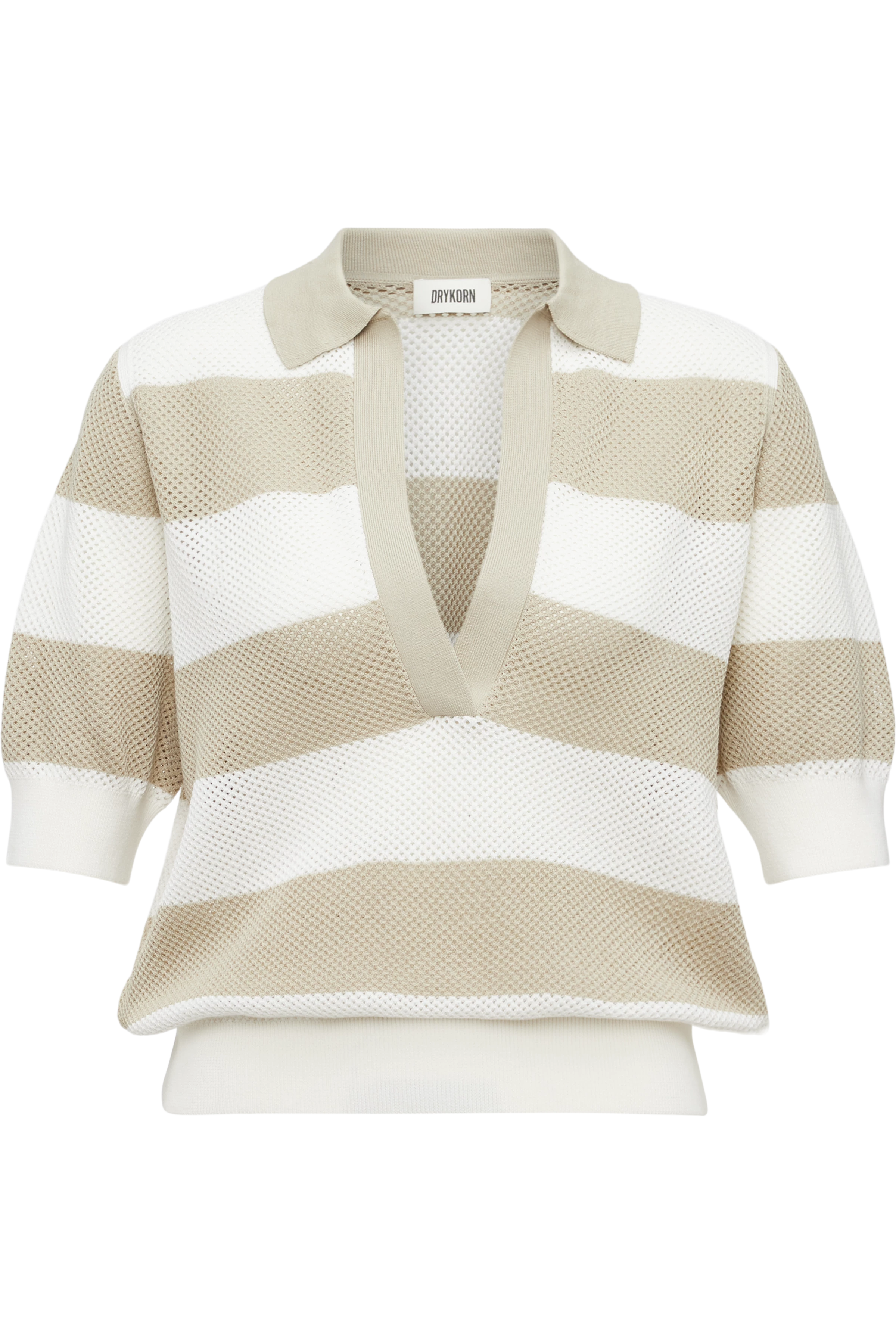 DYLAI - Strick T-Shirt in cleaner Baumwolle - Damen - beige - Freisteller Frontansicht