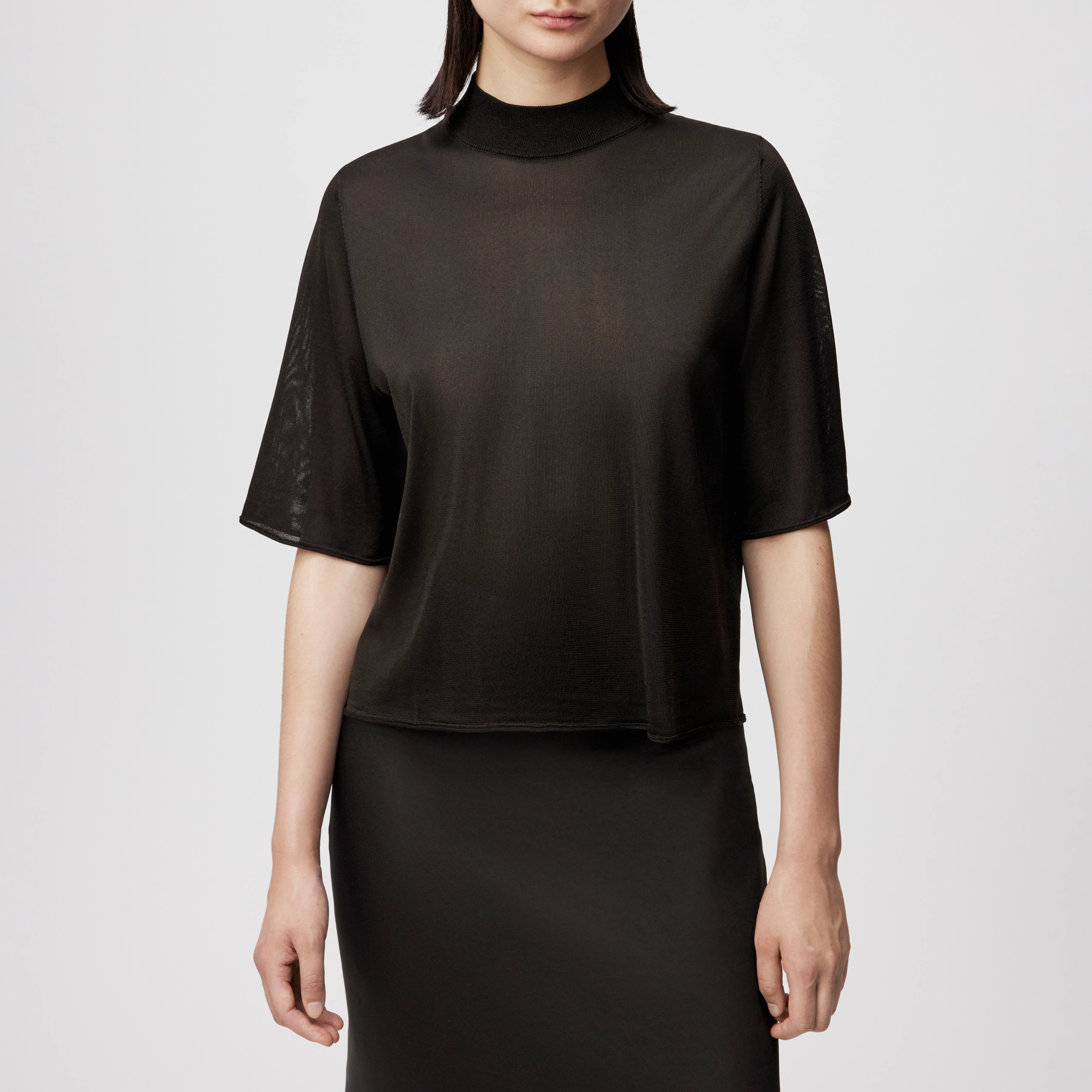 NISLE_2 - Strick-T-Shirt in Luxus-Textur - Damen - braun - Frontansicht