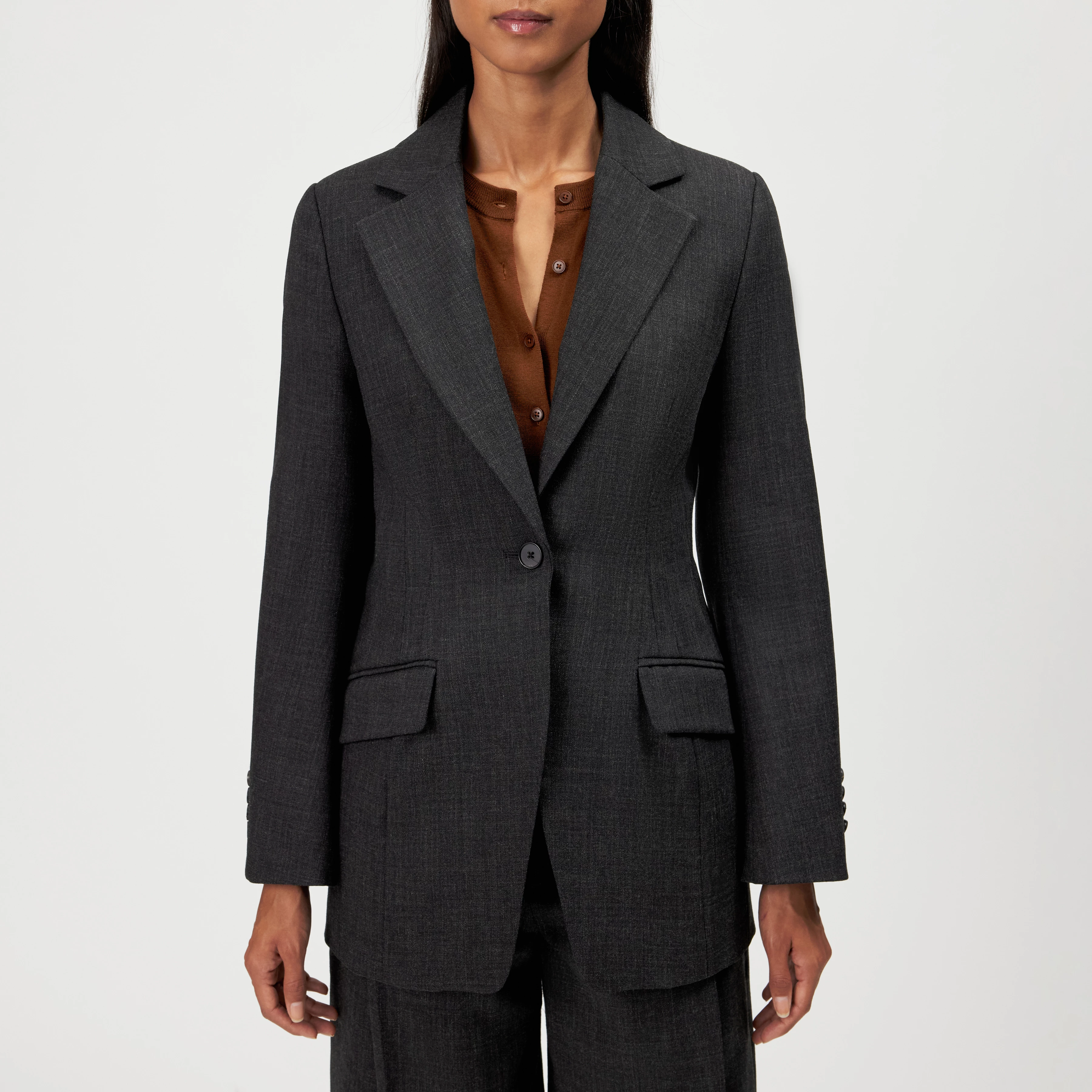 LINLEY - Long, slim-fit, single-button blazer - women - grey - Frontansicht
