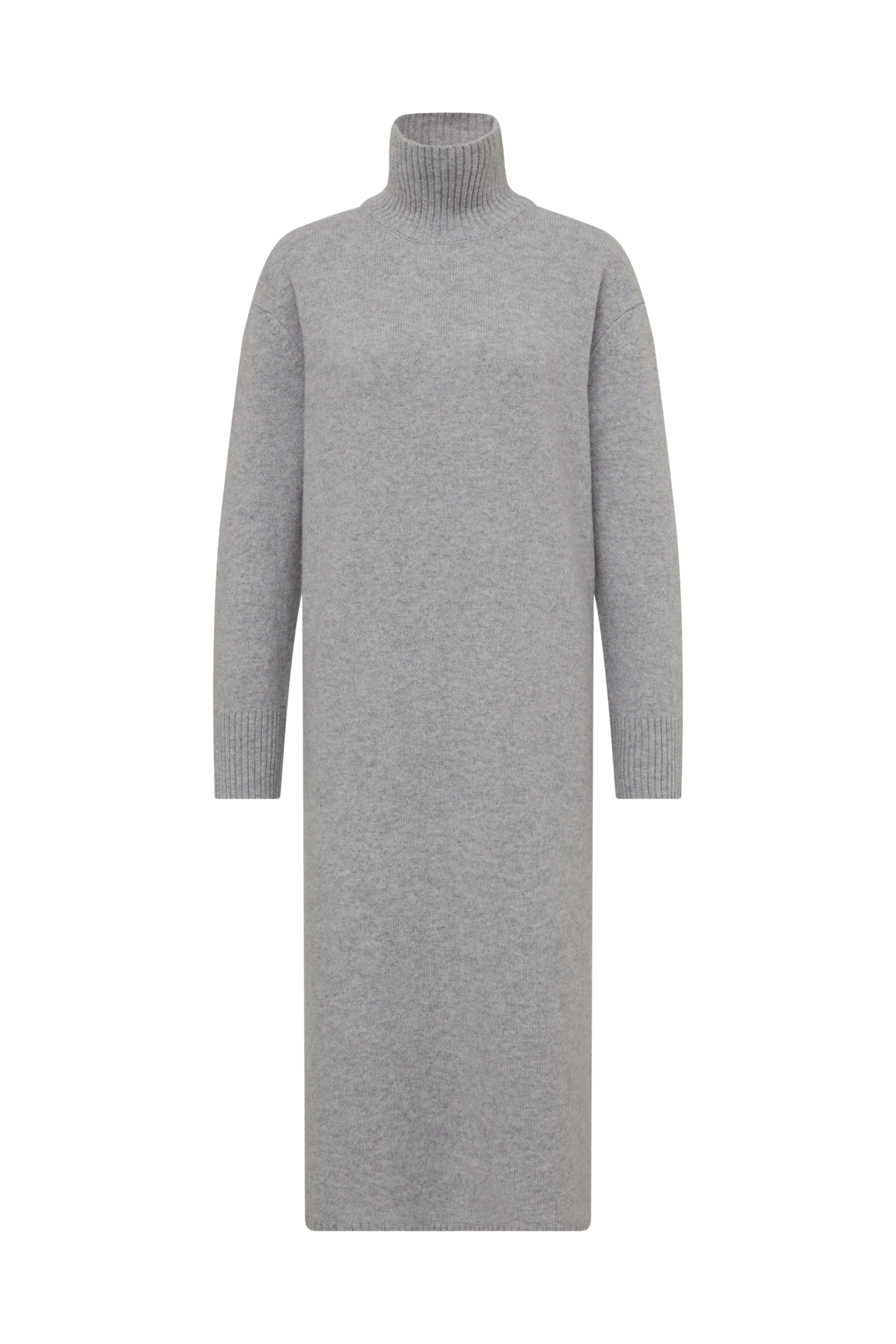 SASTERA - Midi-Strickkleid aus Schurwolle - Damen - grau - Freisteller Frontansicht