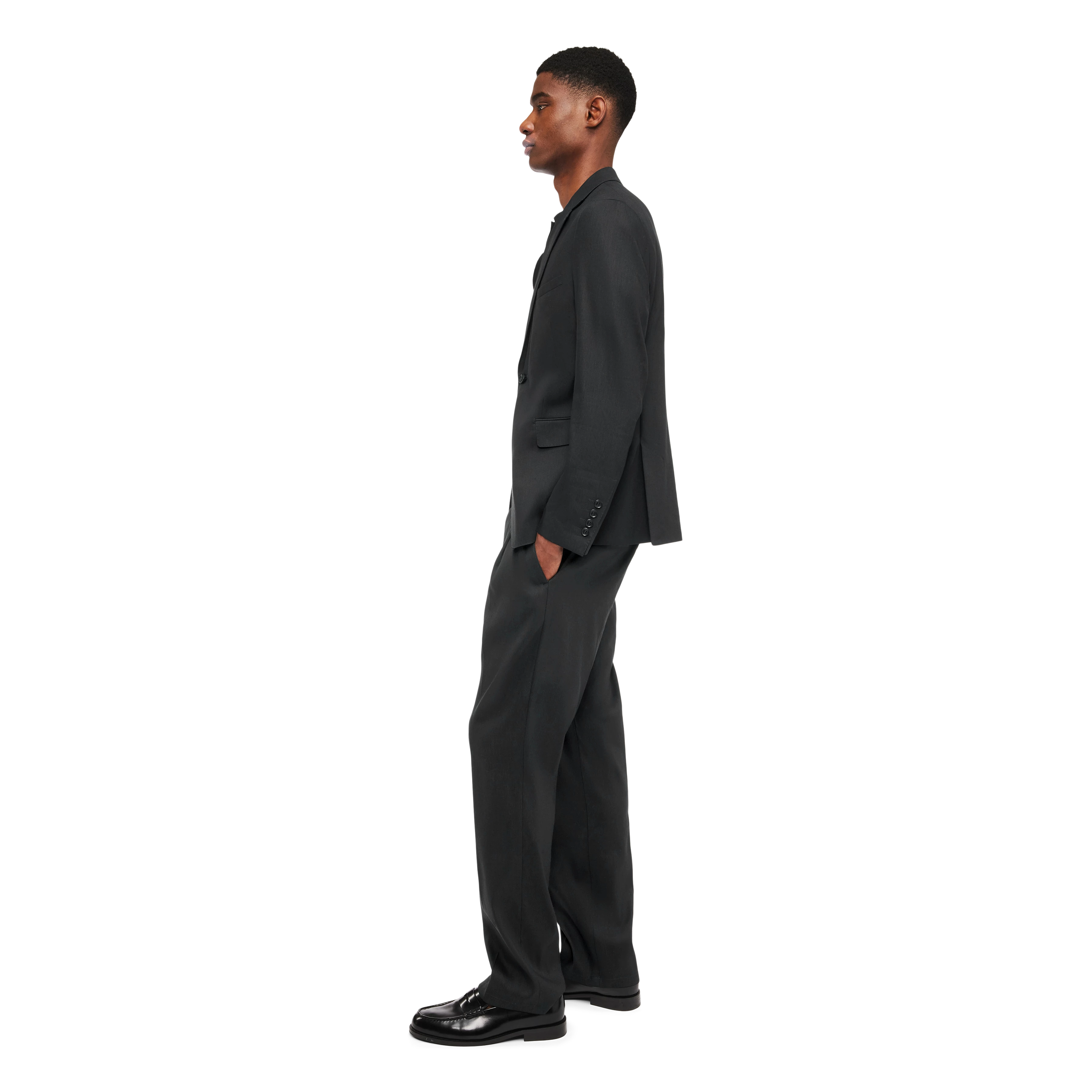 YAMES - Einreihiges Sakko in Leinen-Mix - Herren - schwarz - Seitenansicht