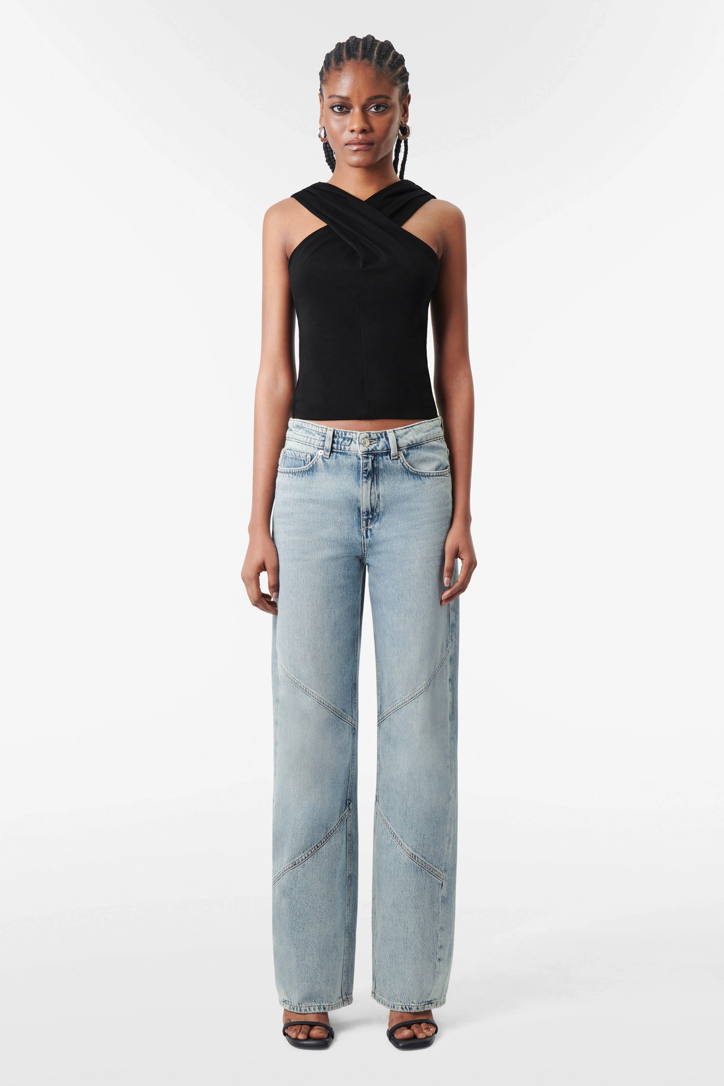 KALANA - slim fit jersey top in a clean lyocell-cotton blend - women - Natural Aluminium - Ganzkörper-Frontansicht