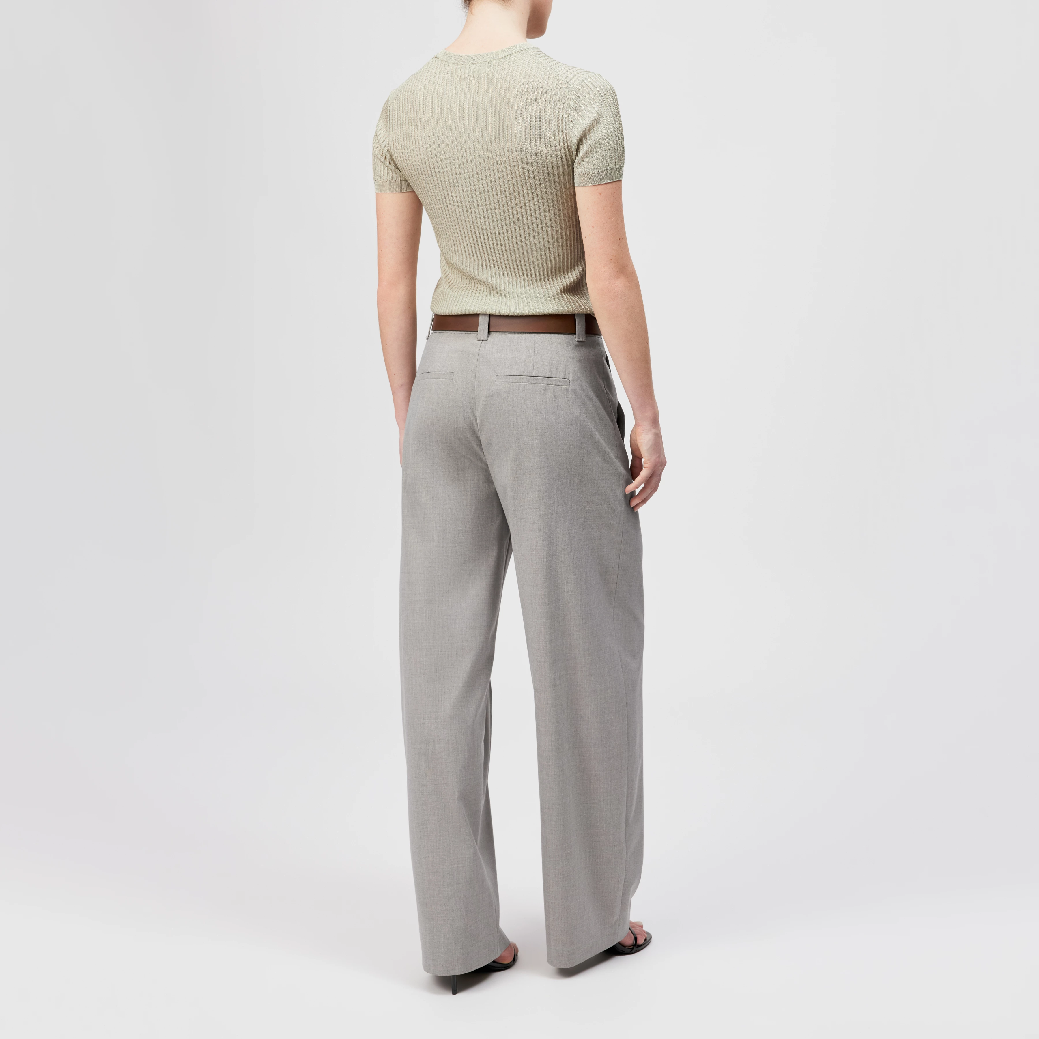 MOGLINI_2 - Crew Neck Knit T-Shirt with Ribbed Texture - women - beige - Rückansicht