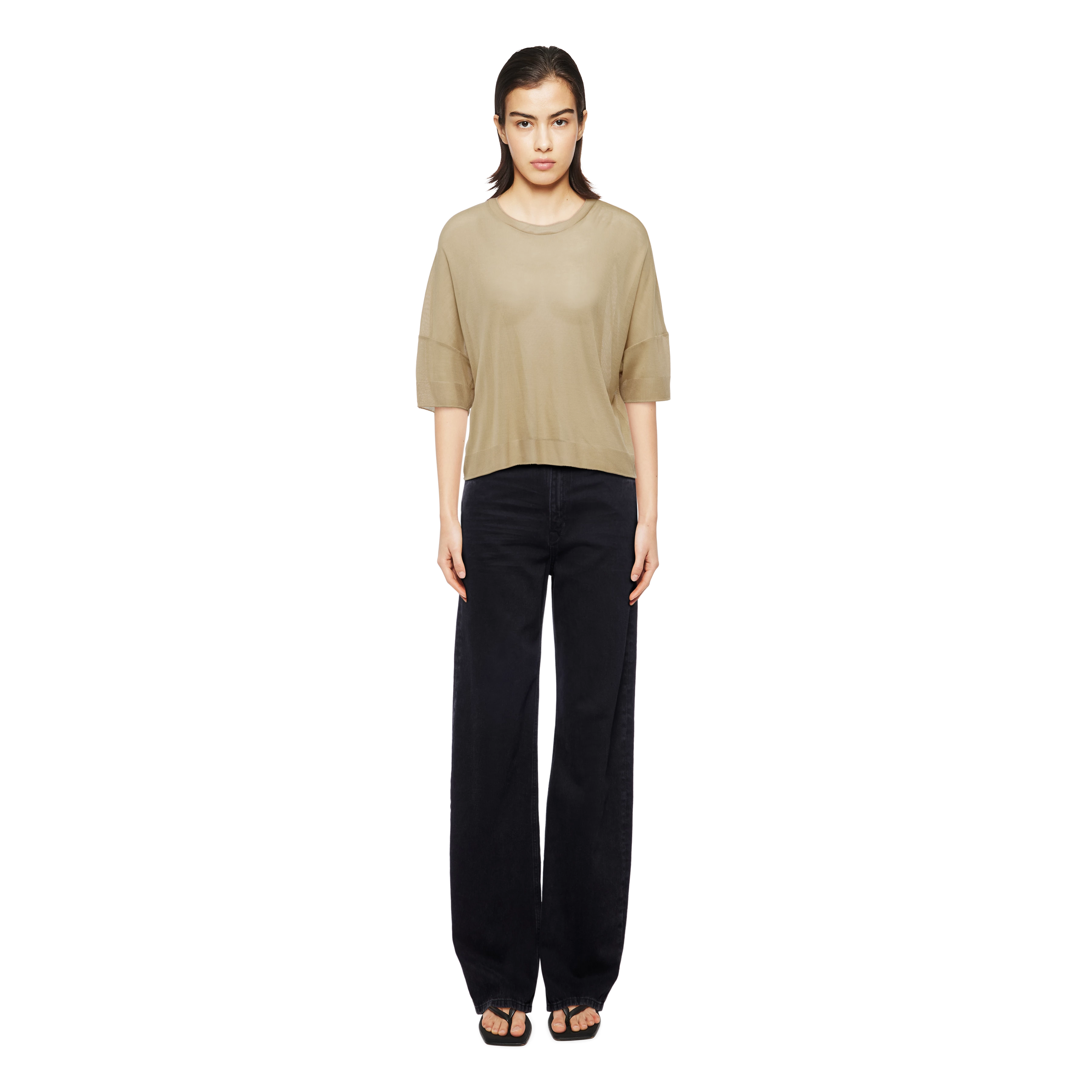 KUSIA - Verkürztes T-Shirt in transparentem Lyocell - Damen - braun - Ganzkörper-Frontansicht