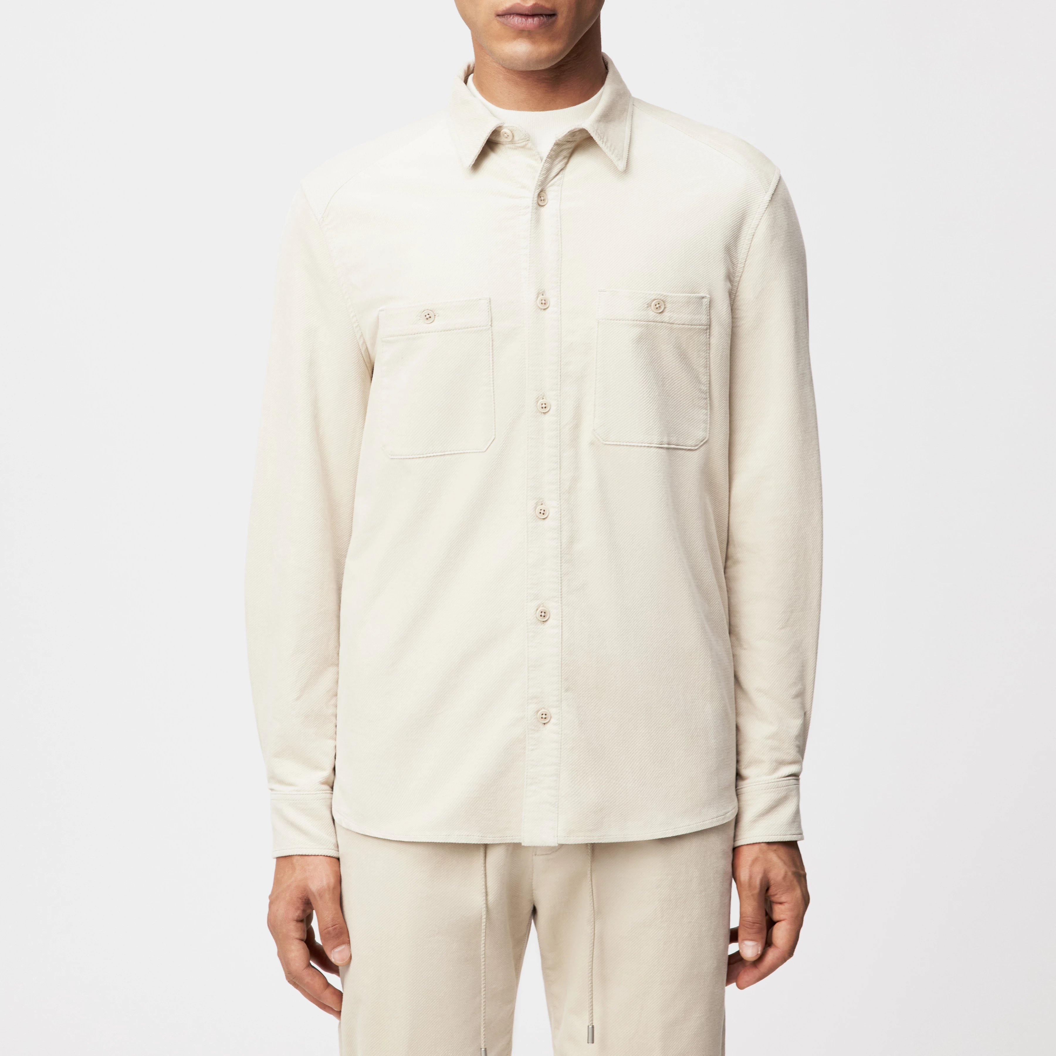NOWEN - Work Wear Inspired Shirt in Samt - Herren - beige - Frontansicht