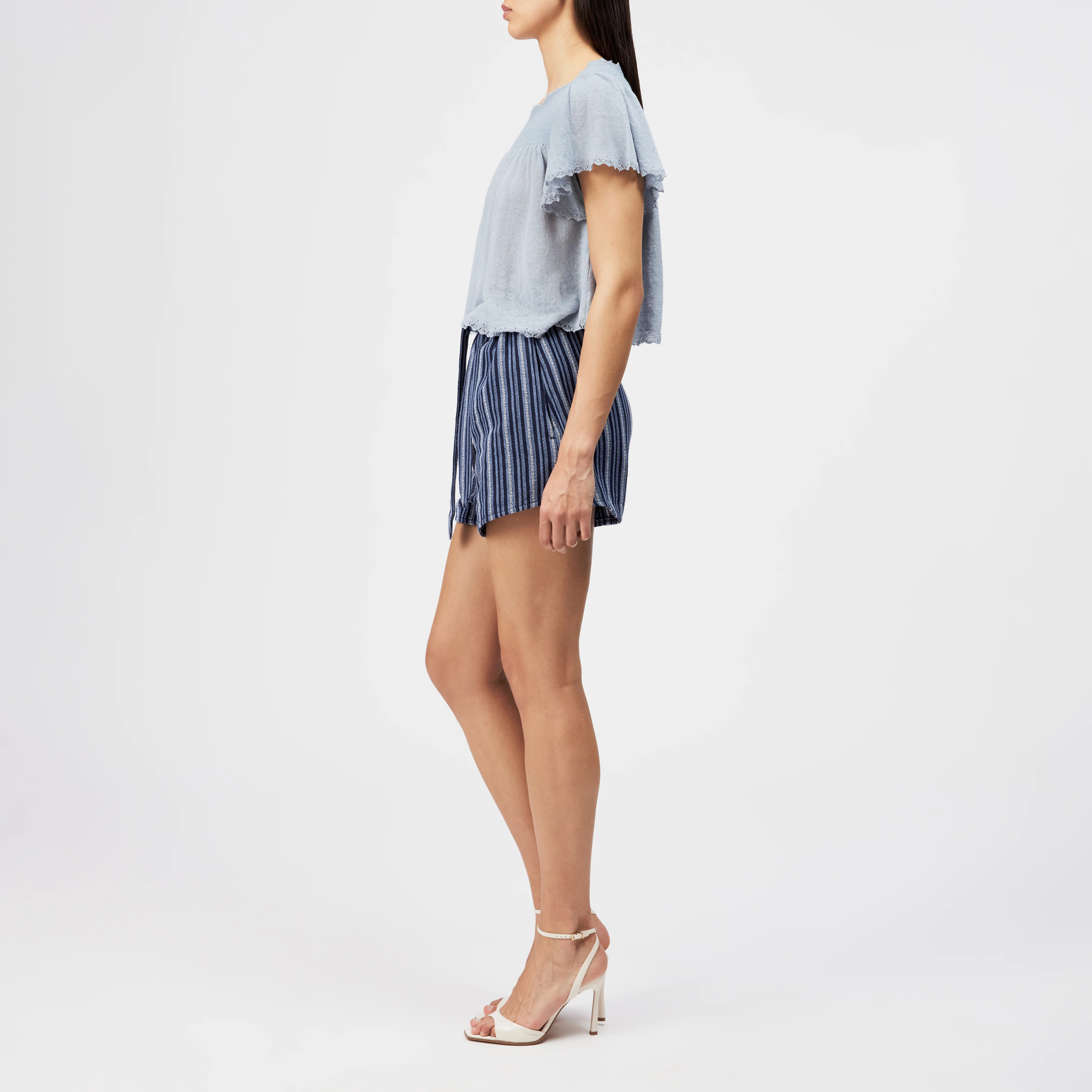 TAYLIE - Cropped blouse in linen blend - women - blue - Seitenansicht