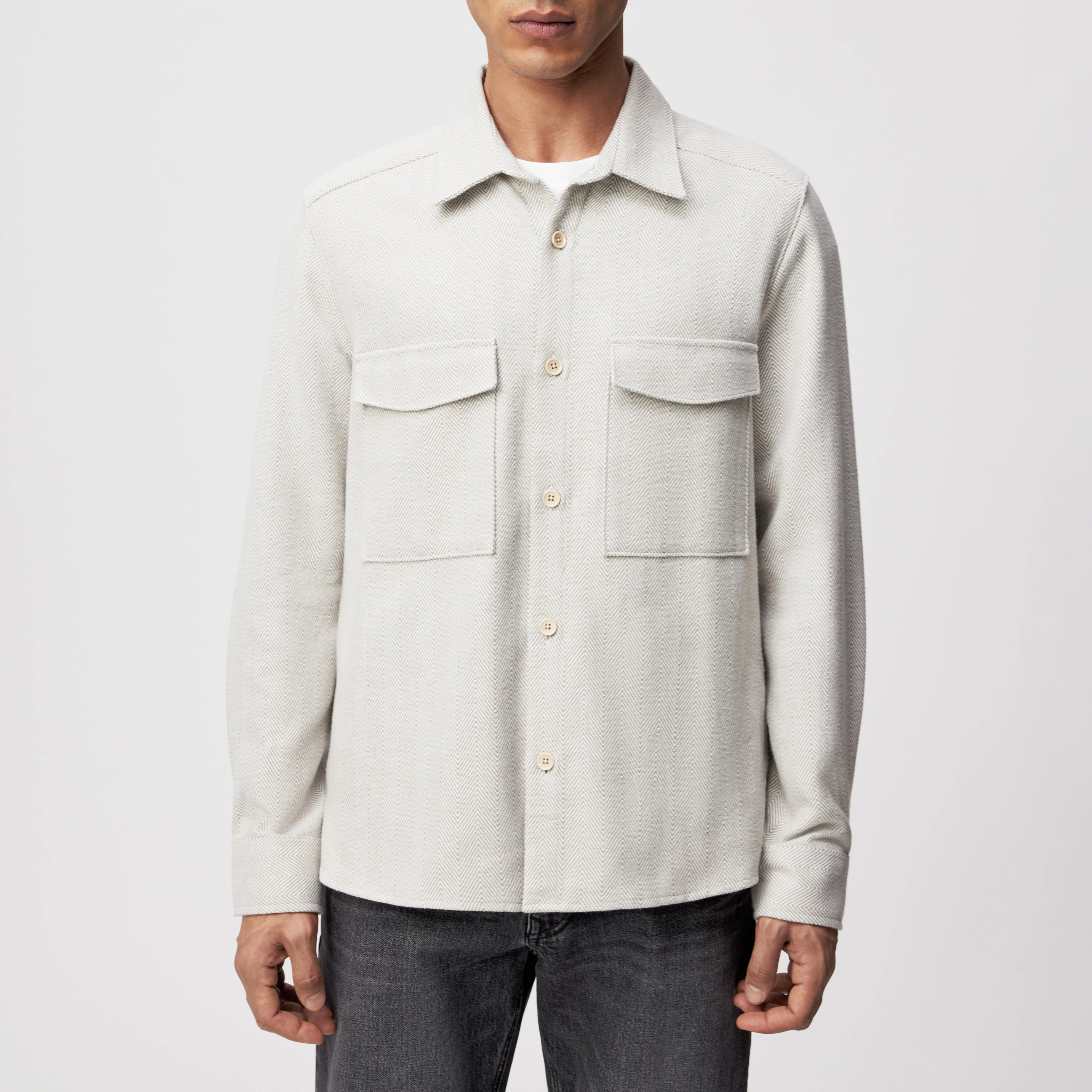 GUNRAY - Relaxed Fit Overshirt in Herringbone - Herren - beige - Frontansicht