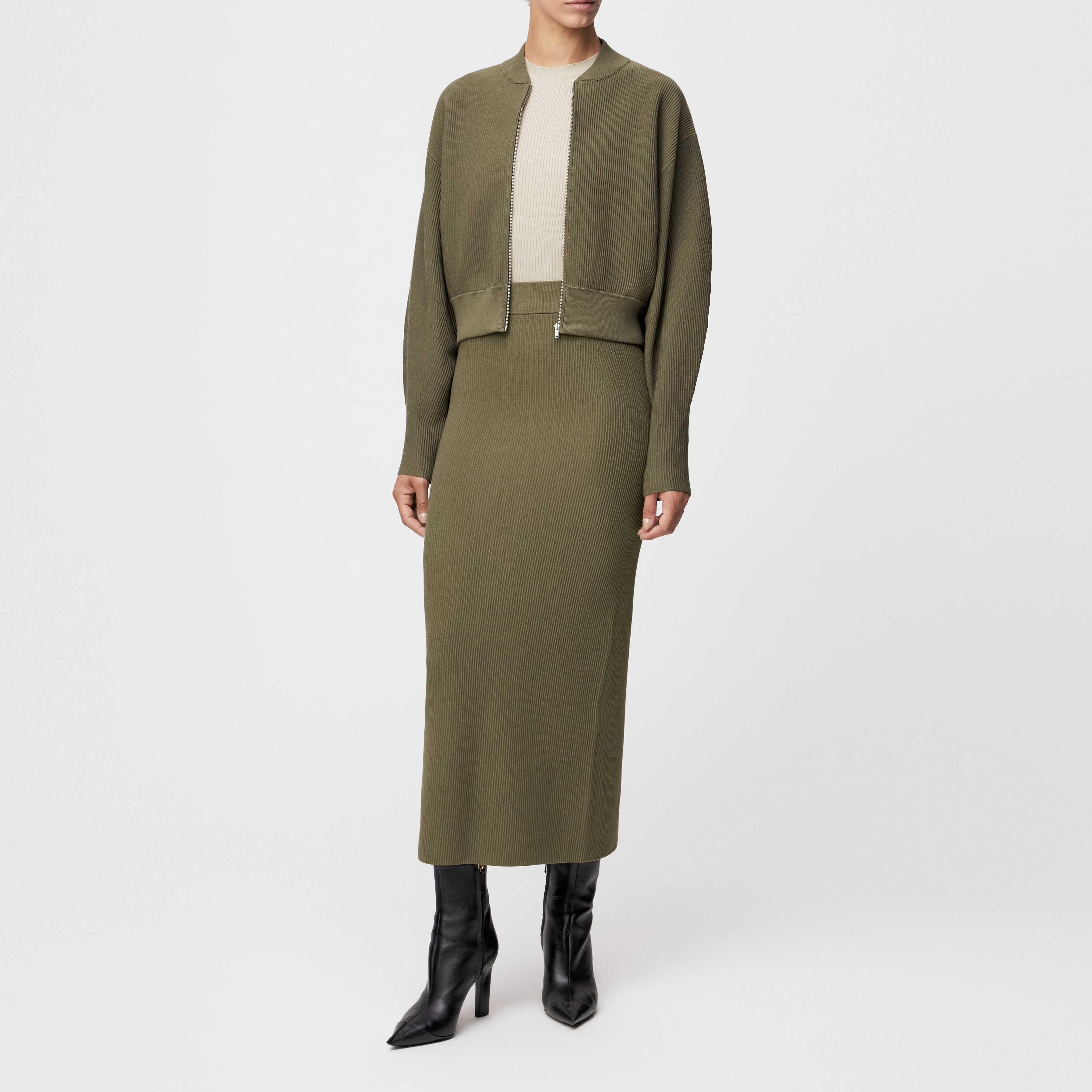 PHILOMENIA - Strick-Blouson in Baumwollstruktur - Damen - grün - Ganzkörper-Frontansicht