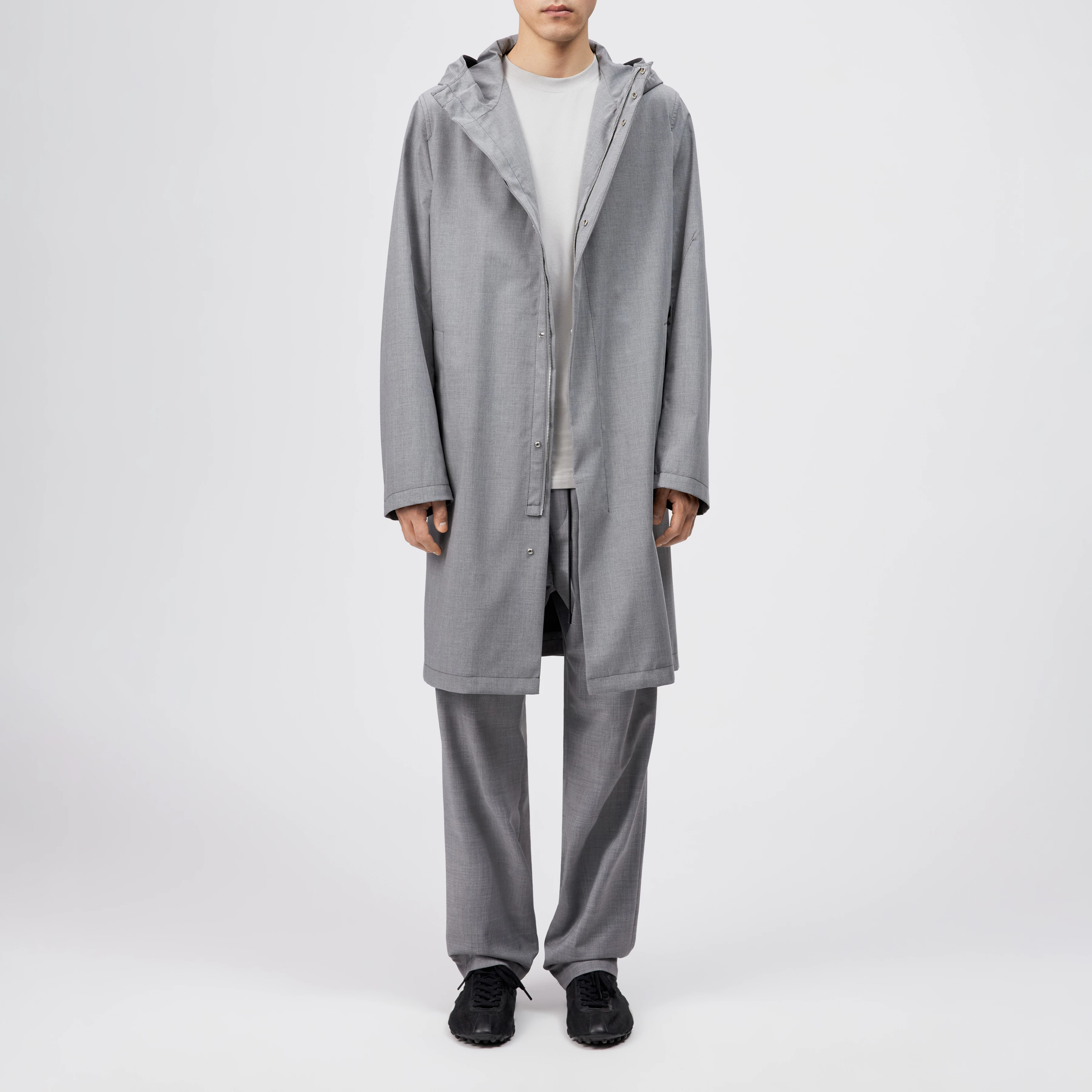 NAUKANO - Sporty coat with hood in techno-viscose - men - grey - Ganzkörper-Frontansicht