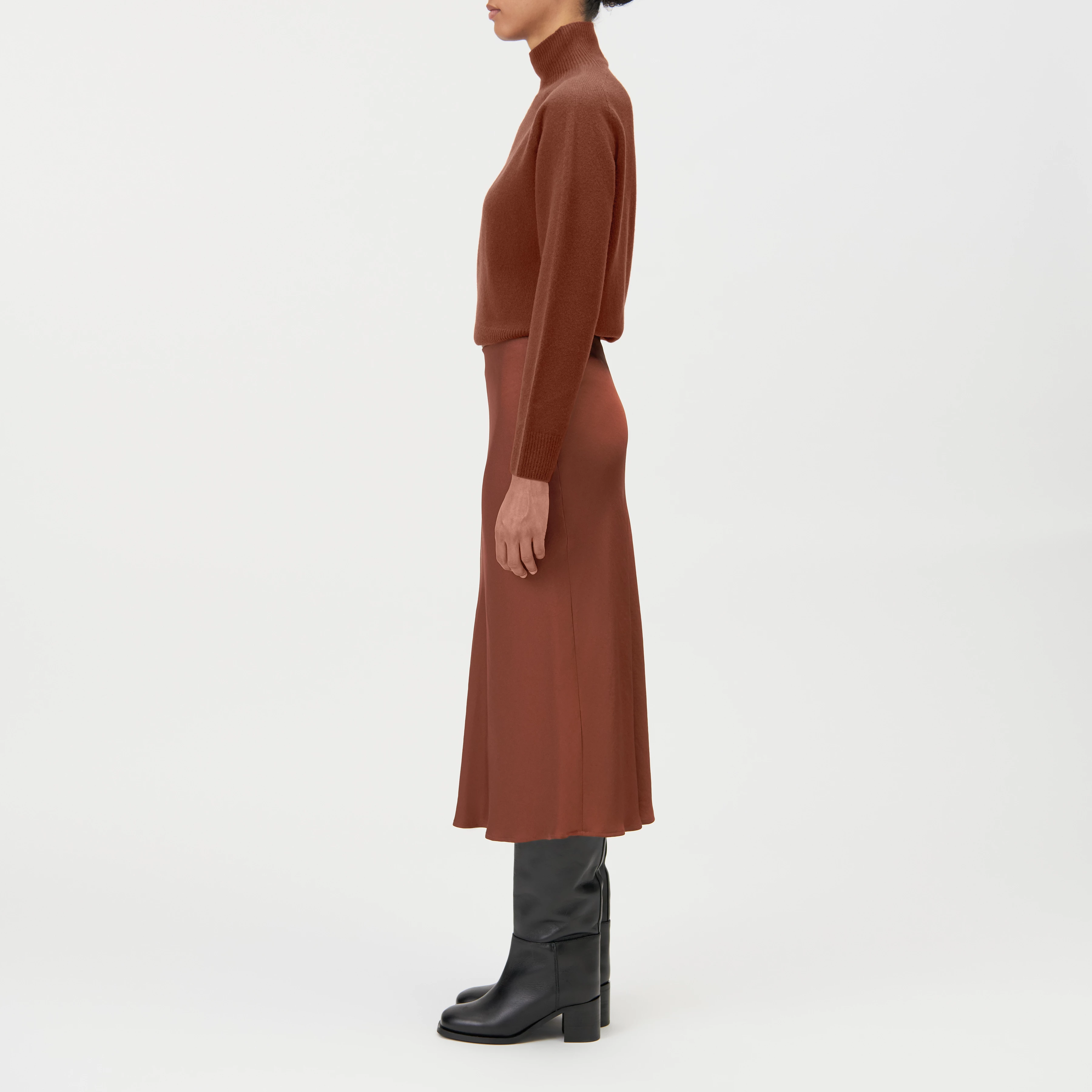URA - Jupe-culotte midi en satin - women - marron - Seitenansicht
