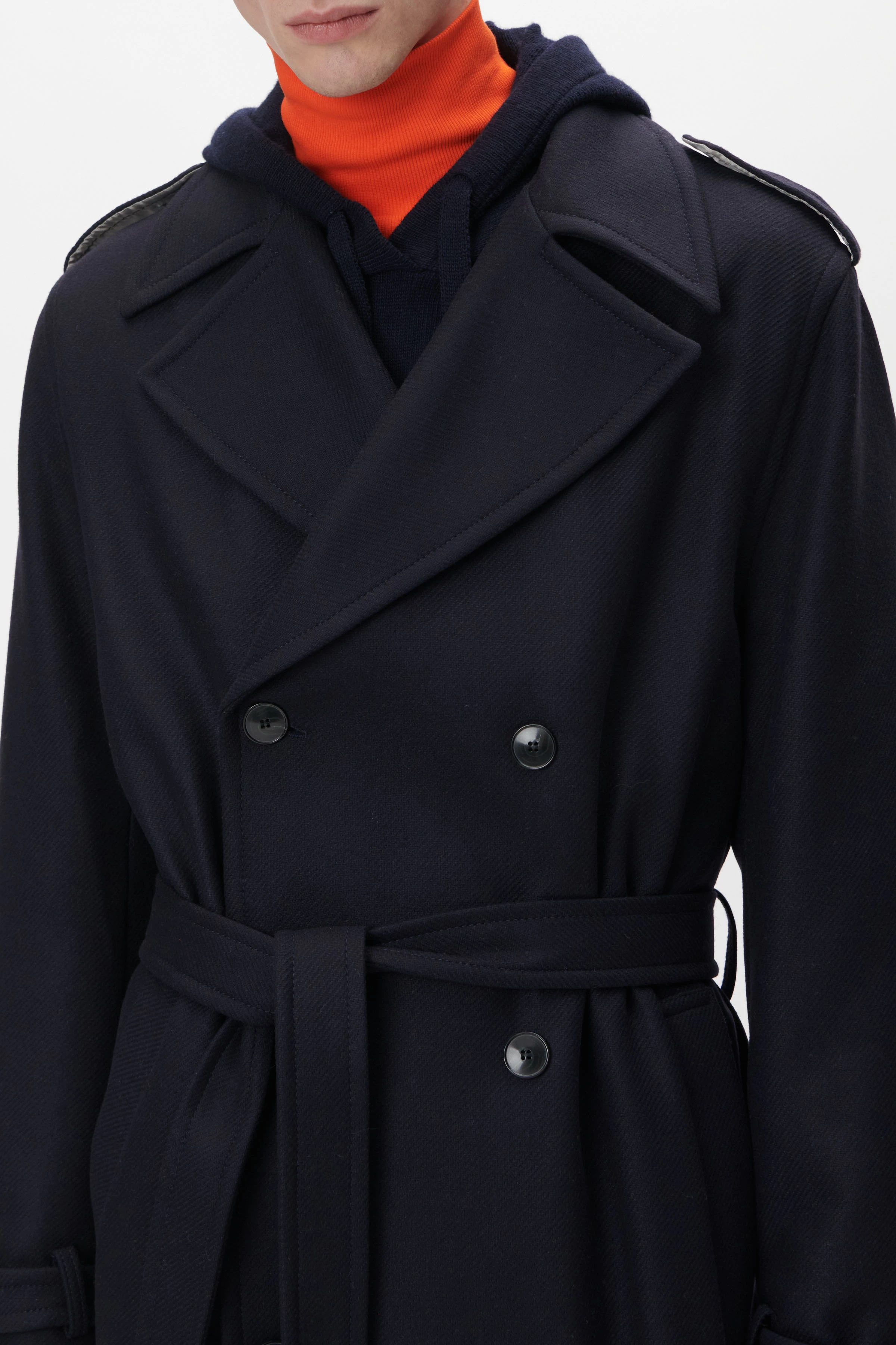 AVELLINO - casual wool trench coat - men - blue - Seitenansicht