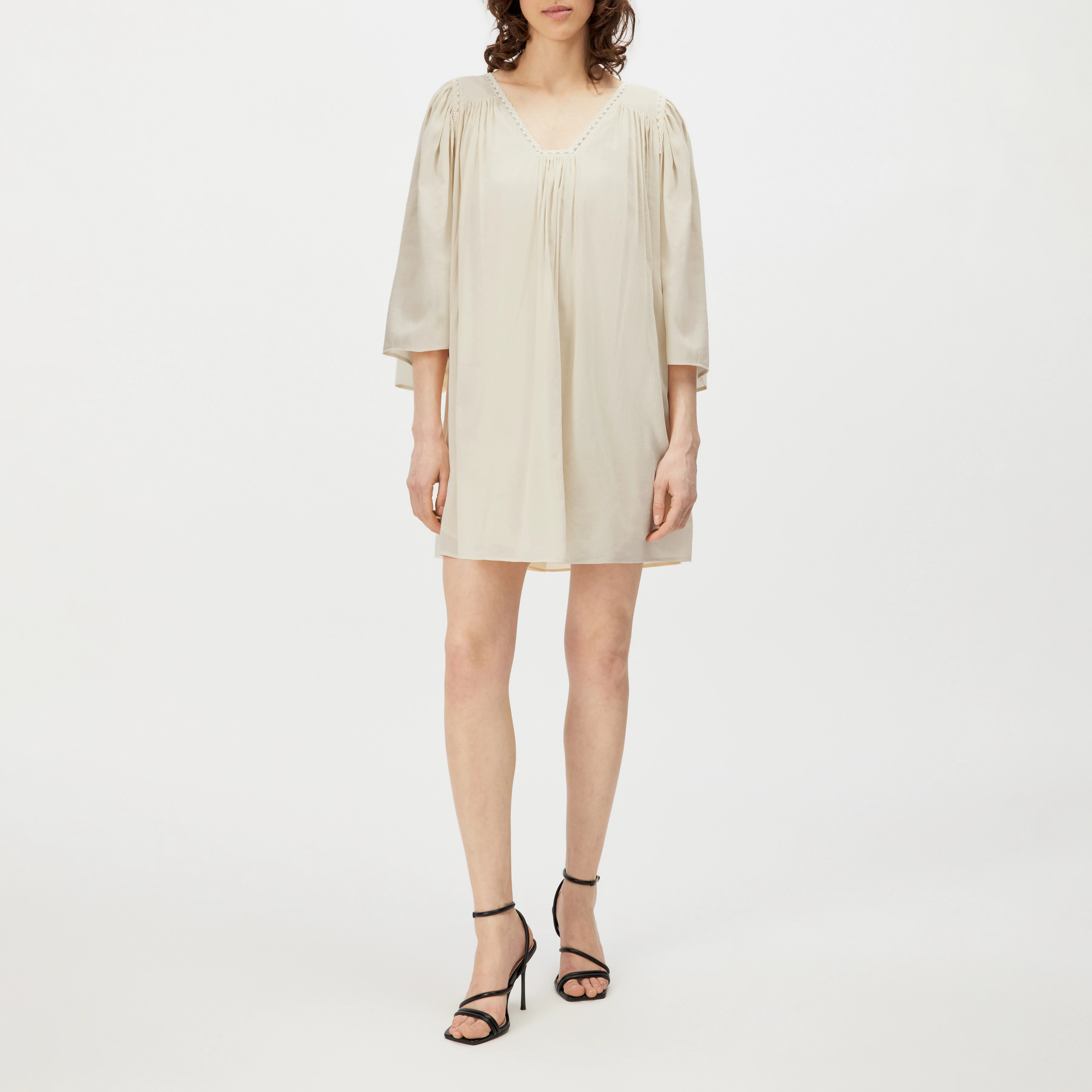 VAREEN - Cotton-blend babydoll tunic dress - women - beige - Ganzkörper-Frontansicht