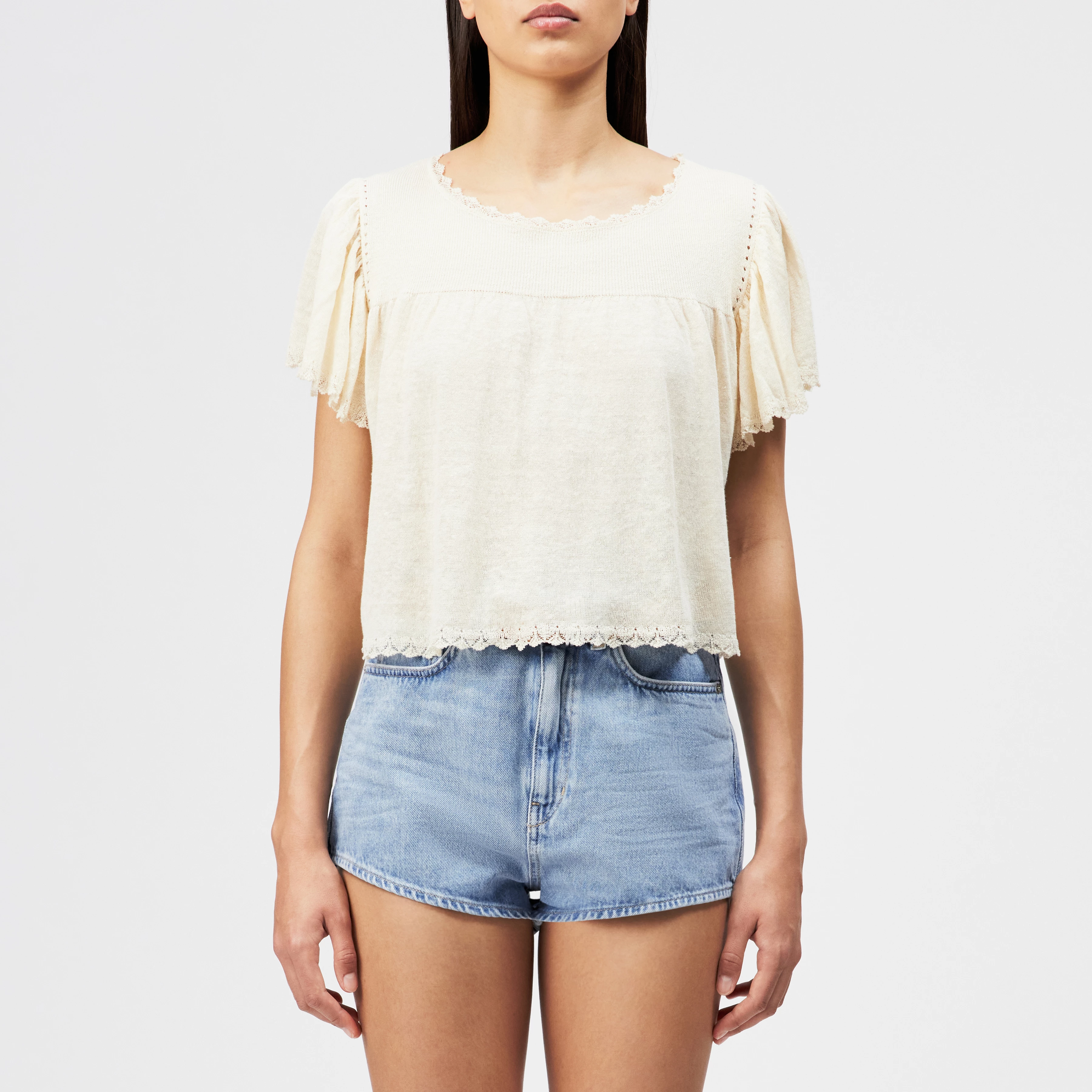 TAYLIE - Cropped blouse in linen blend - women - off white - Frontansicht