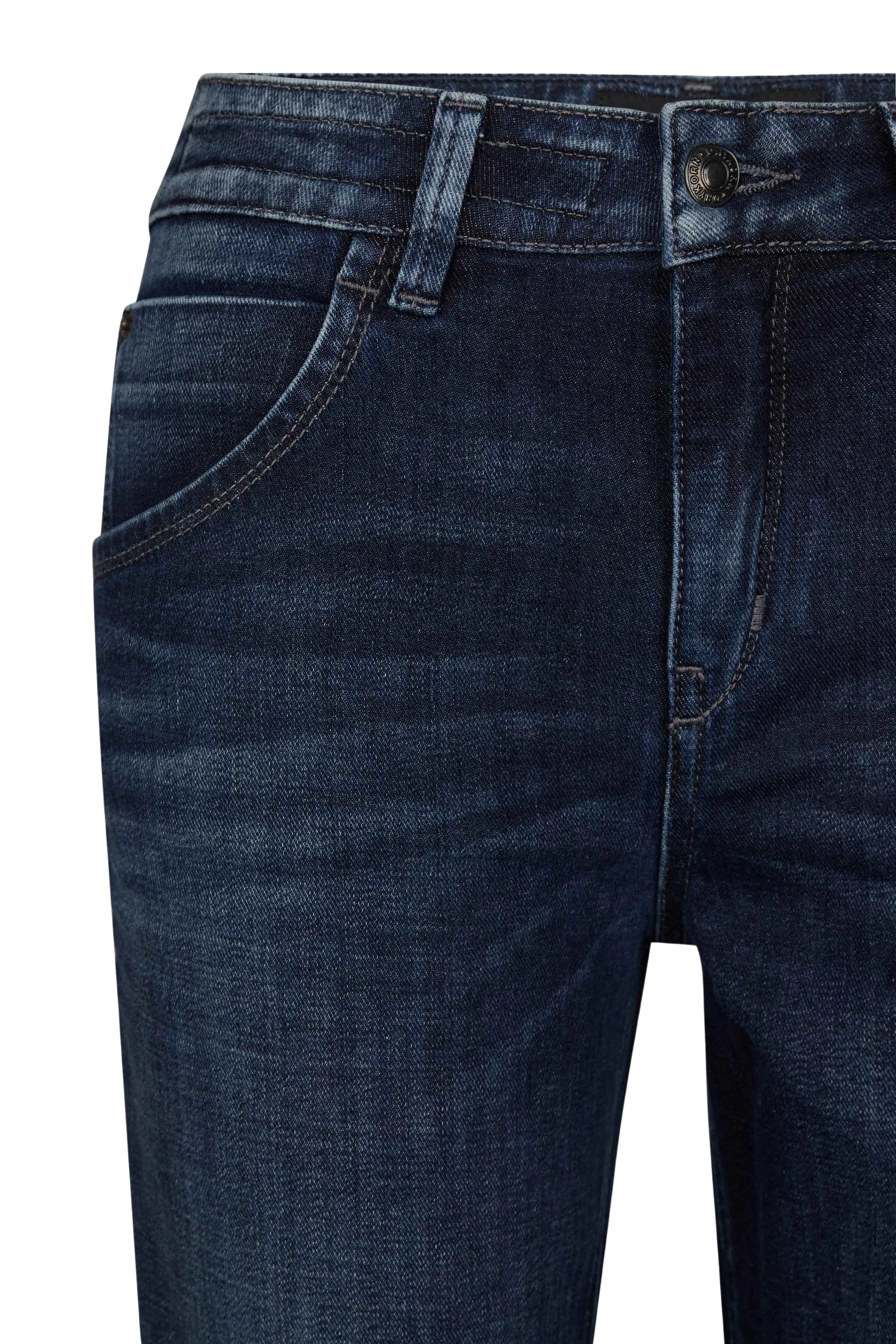 LIKE - Girlfriend jeans with rolled-up hem in soft-touch denim with used effects - women - blue - Freisteller Detailansicht