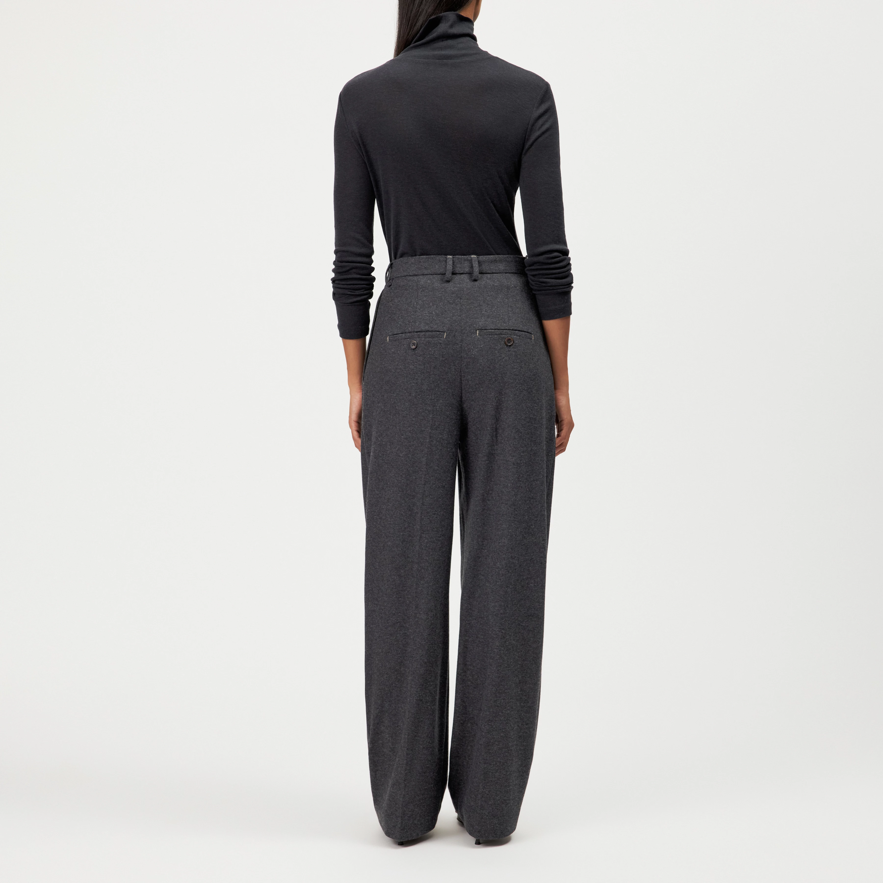 ELIDE - Wide pleat-front wool blend jersey trousers - women - grey - Rückansicht