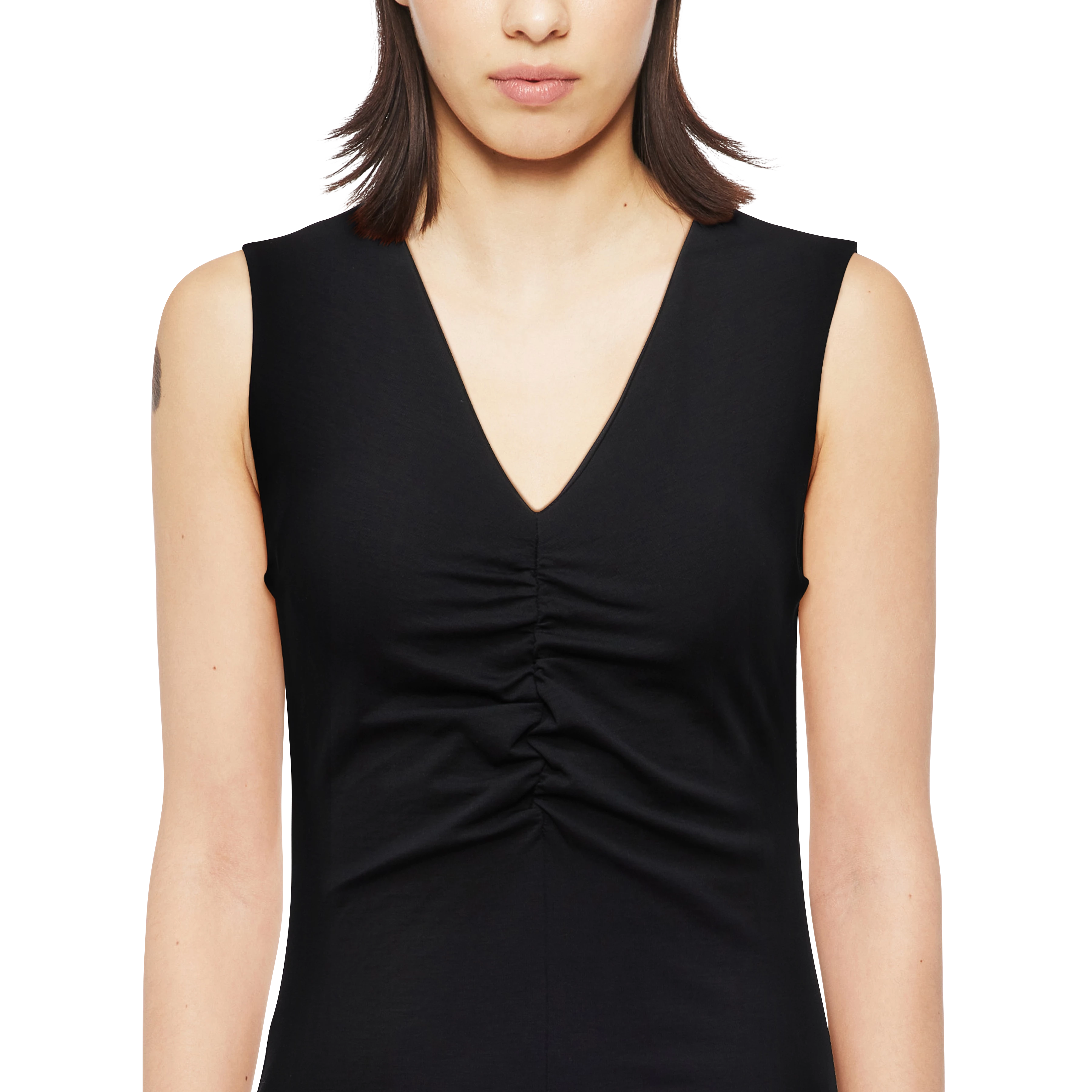 MERIAM - Jersey Top mit Raffung in Lyocell-Mix - Damen - schwarz - Detailansicht am Model