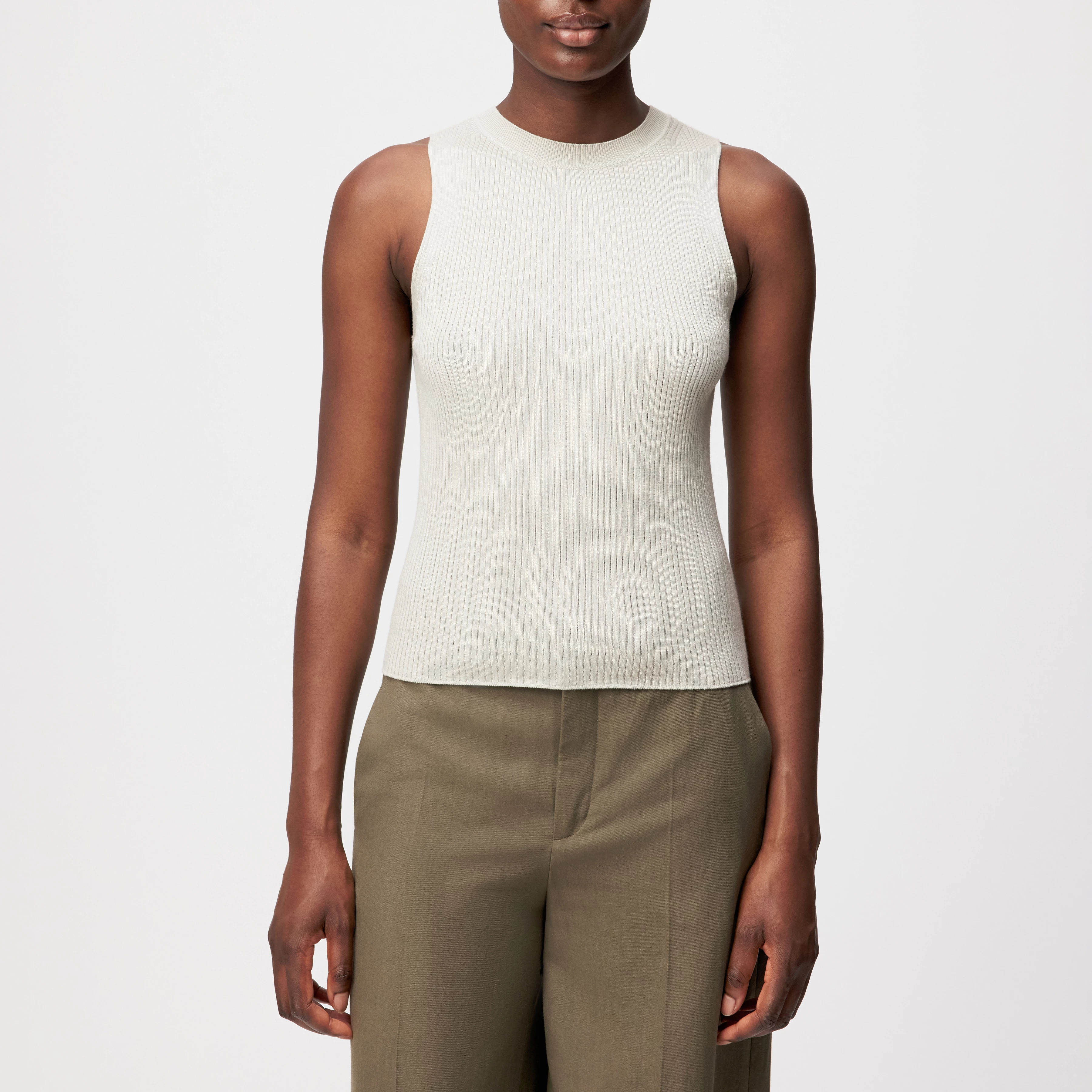 PHIA - Strick-Tanktop mit Rundhals in fließendem Wollmix - Damen - beige - Frontansicht