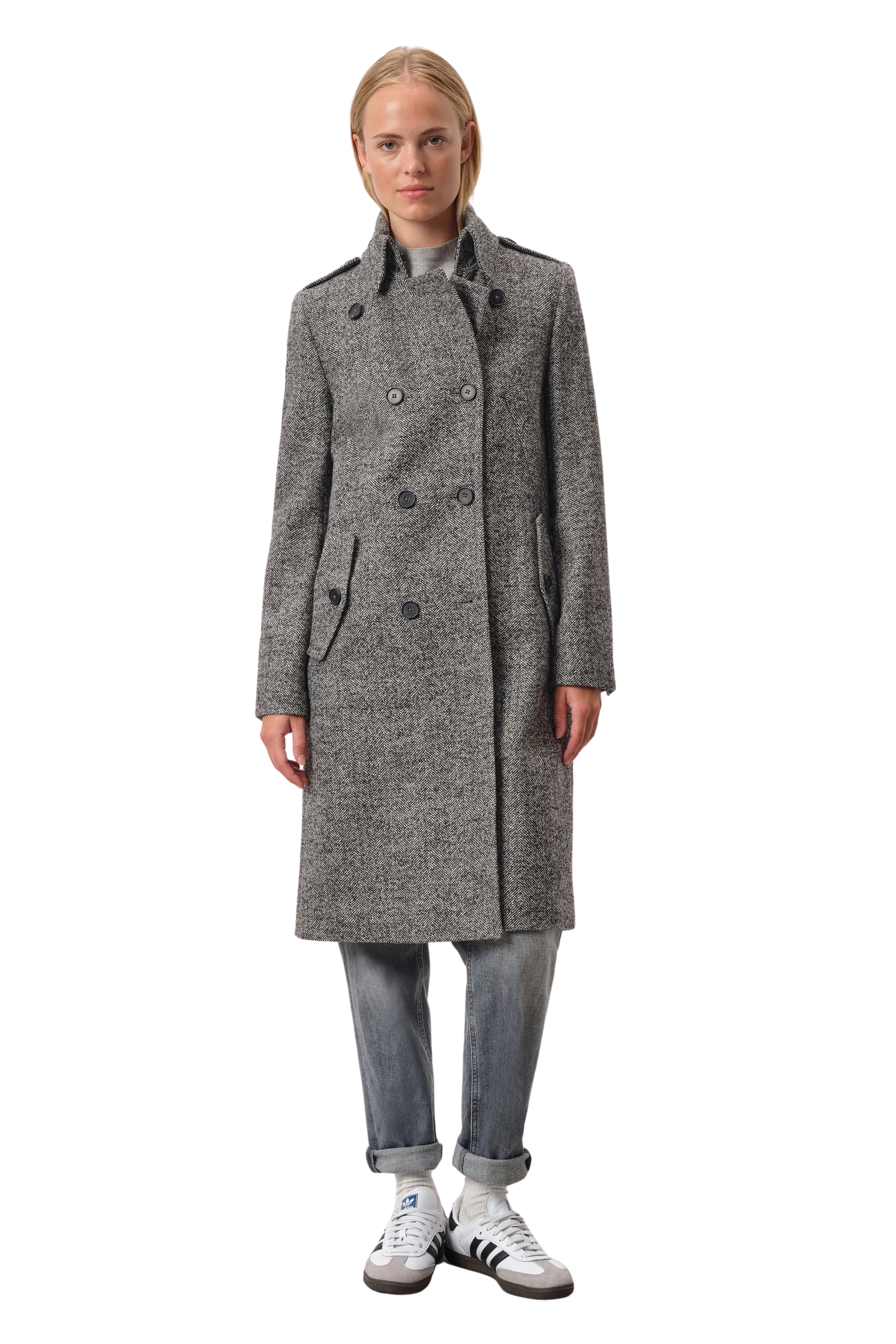 HARLESTON - uniform coat in wool with herringbone design - women - grey - Ganzkörper-Frontansicht