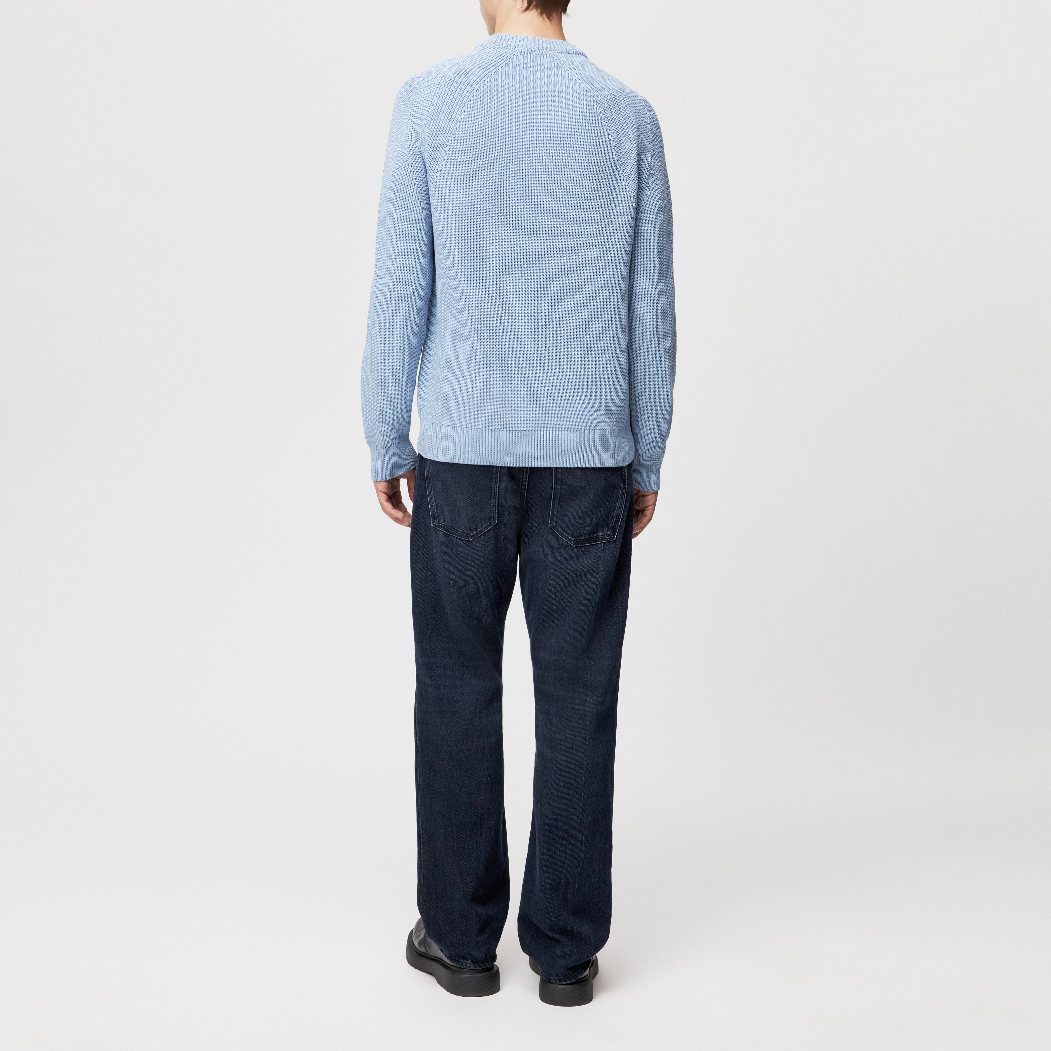 RIPPLEY - Knitted jumper in ribbed cotton - men - blue - Rückansicht