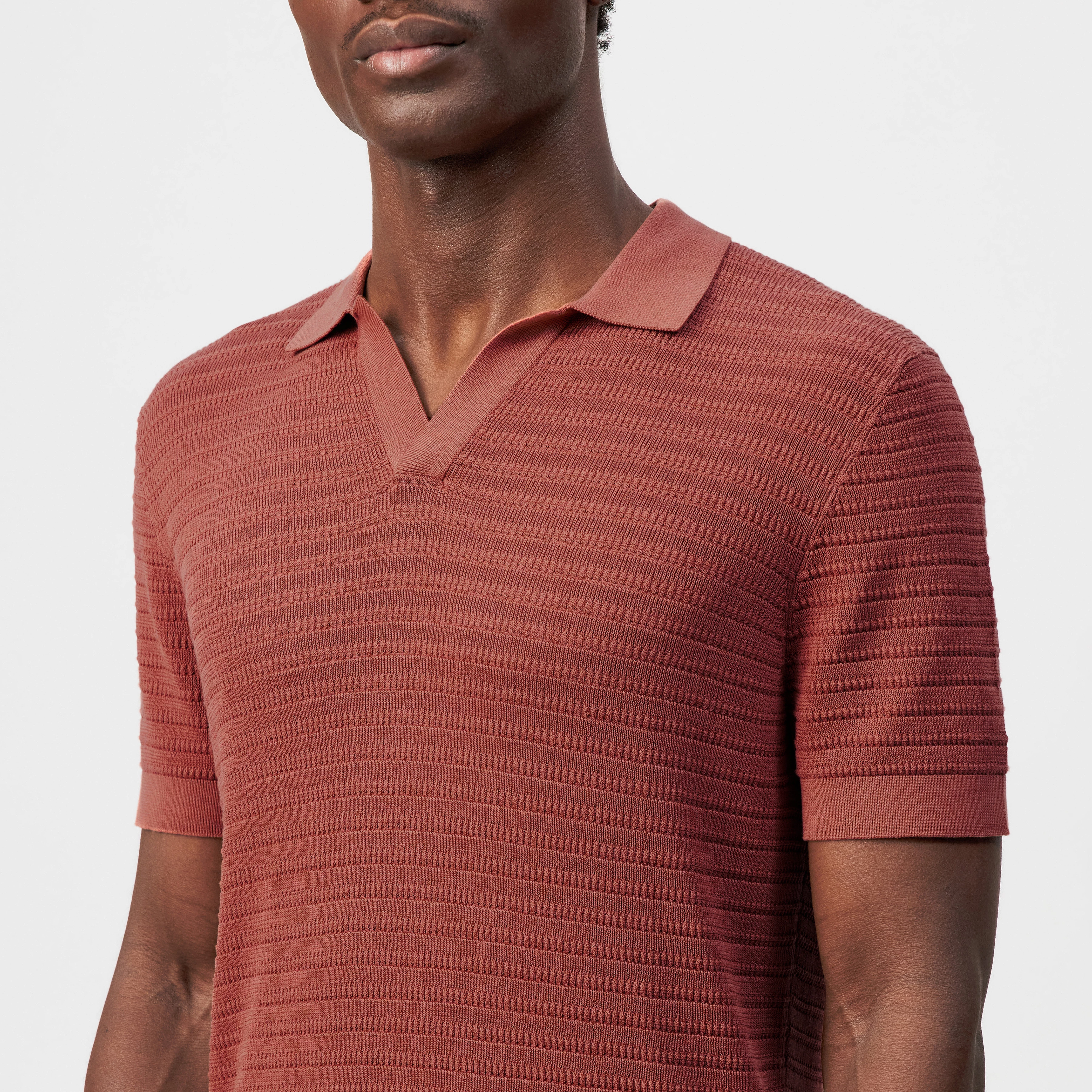 BRAIAN - Gebreide polo in gemerceriseerd katoen - heren - oranje - Detailansicht am Model