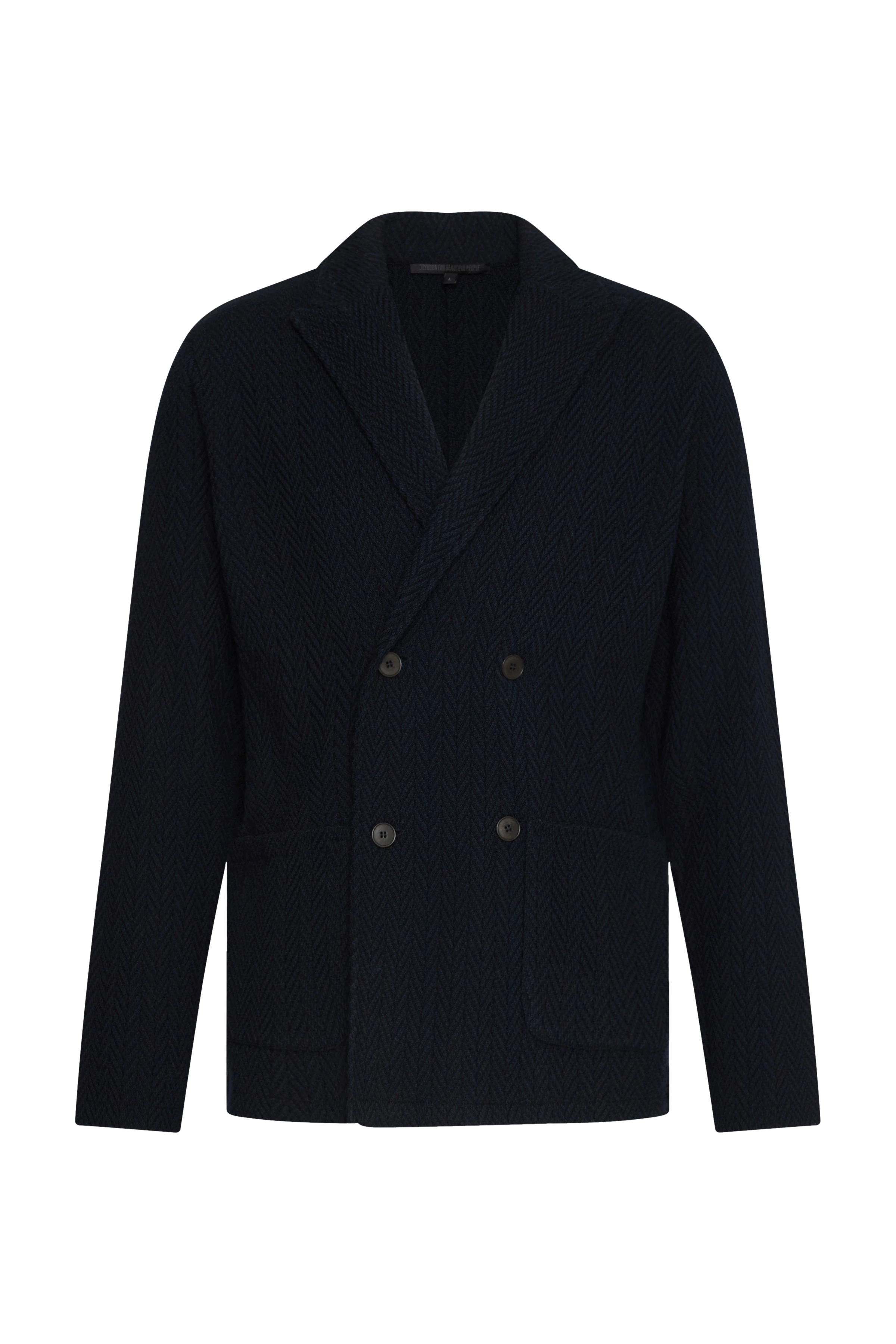 MASUD - gebreid vest in lamswolmix - heren - blauw - Freisteller Frontansicht