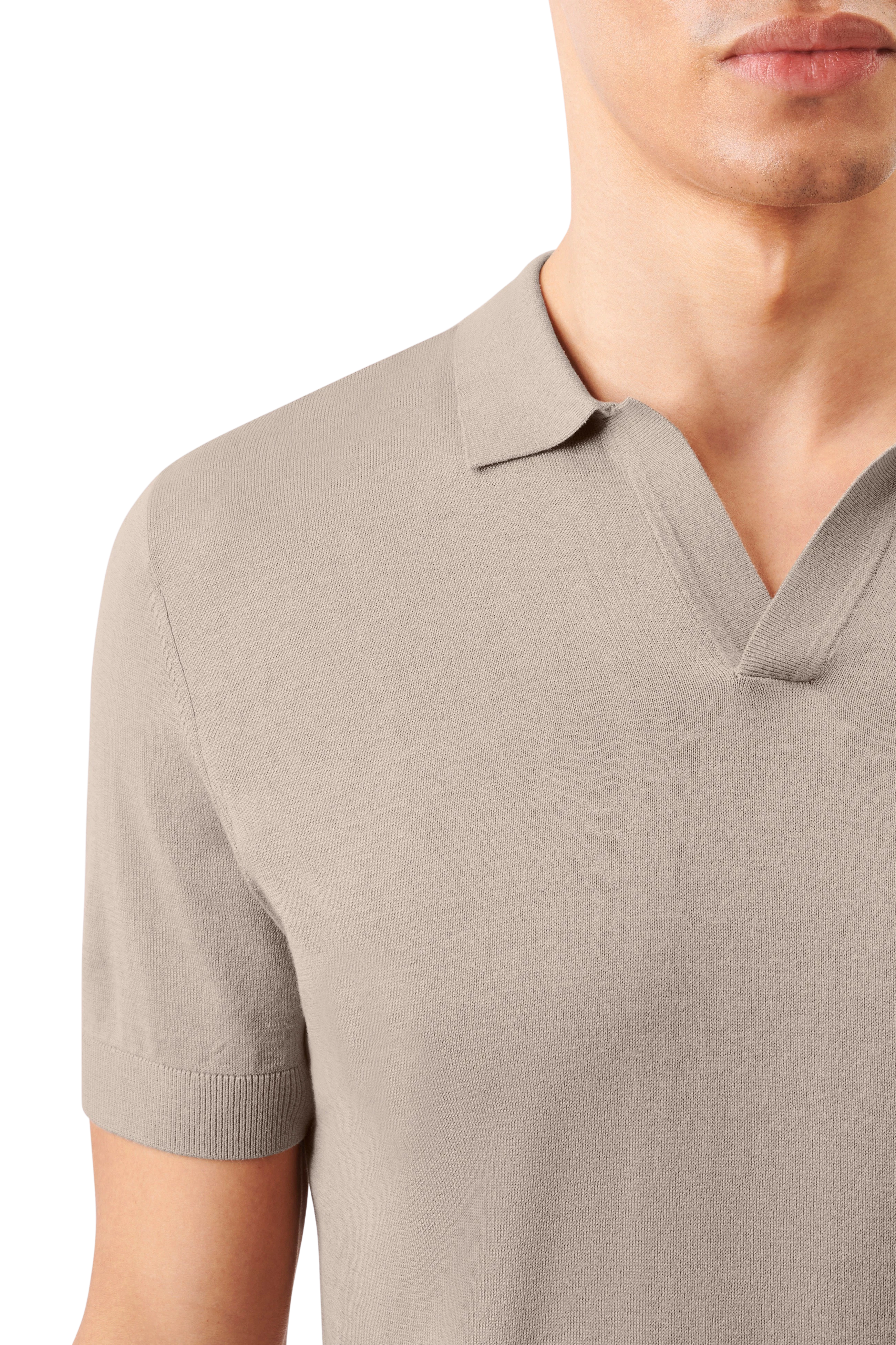 BRAIAN - Gebreide polo in zijde-katoenmix - heren - beige - Seitenansicht