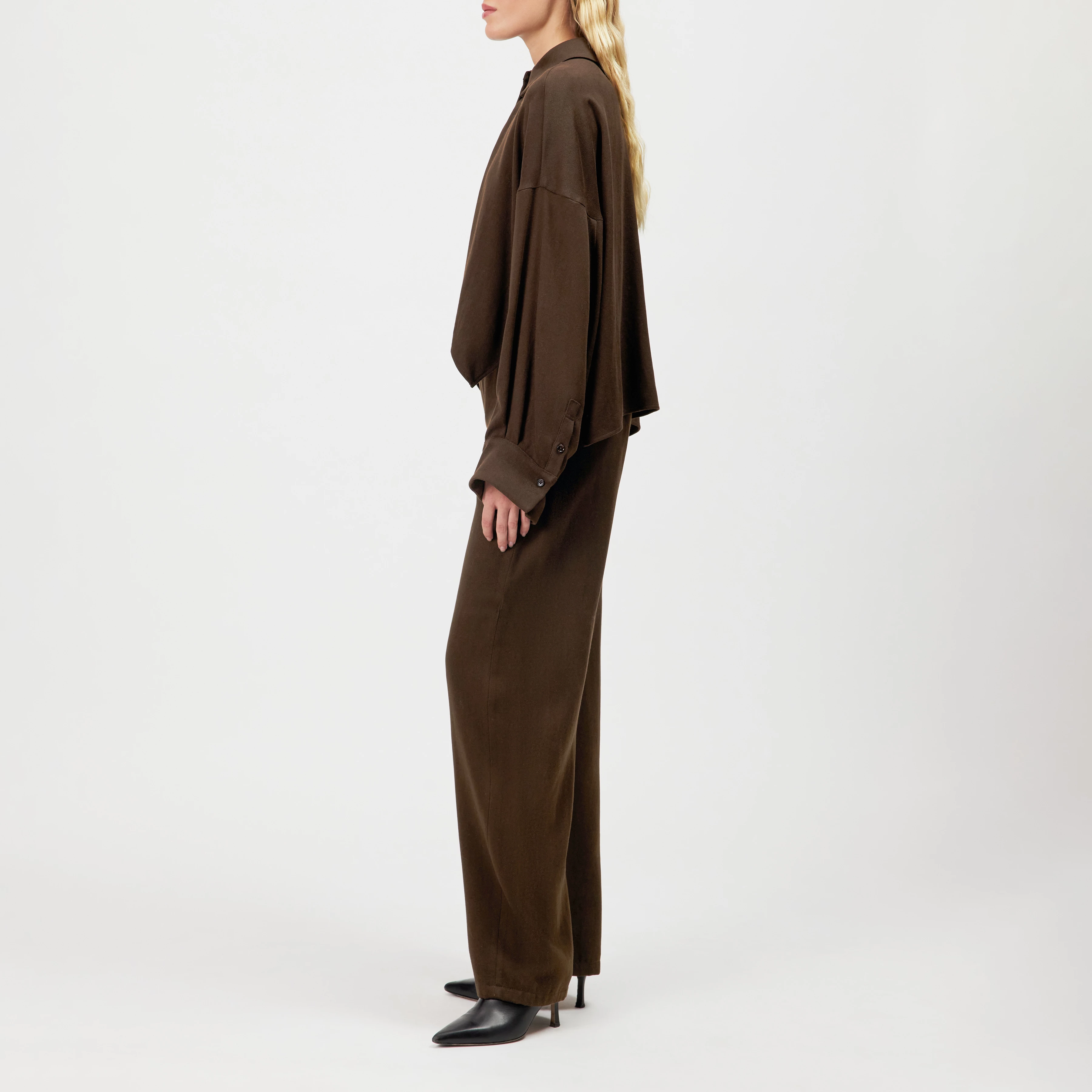 OSHIA - Oversized Hemdbluse in Lyocell - Damen - braun - Seitenansicht