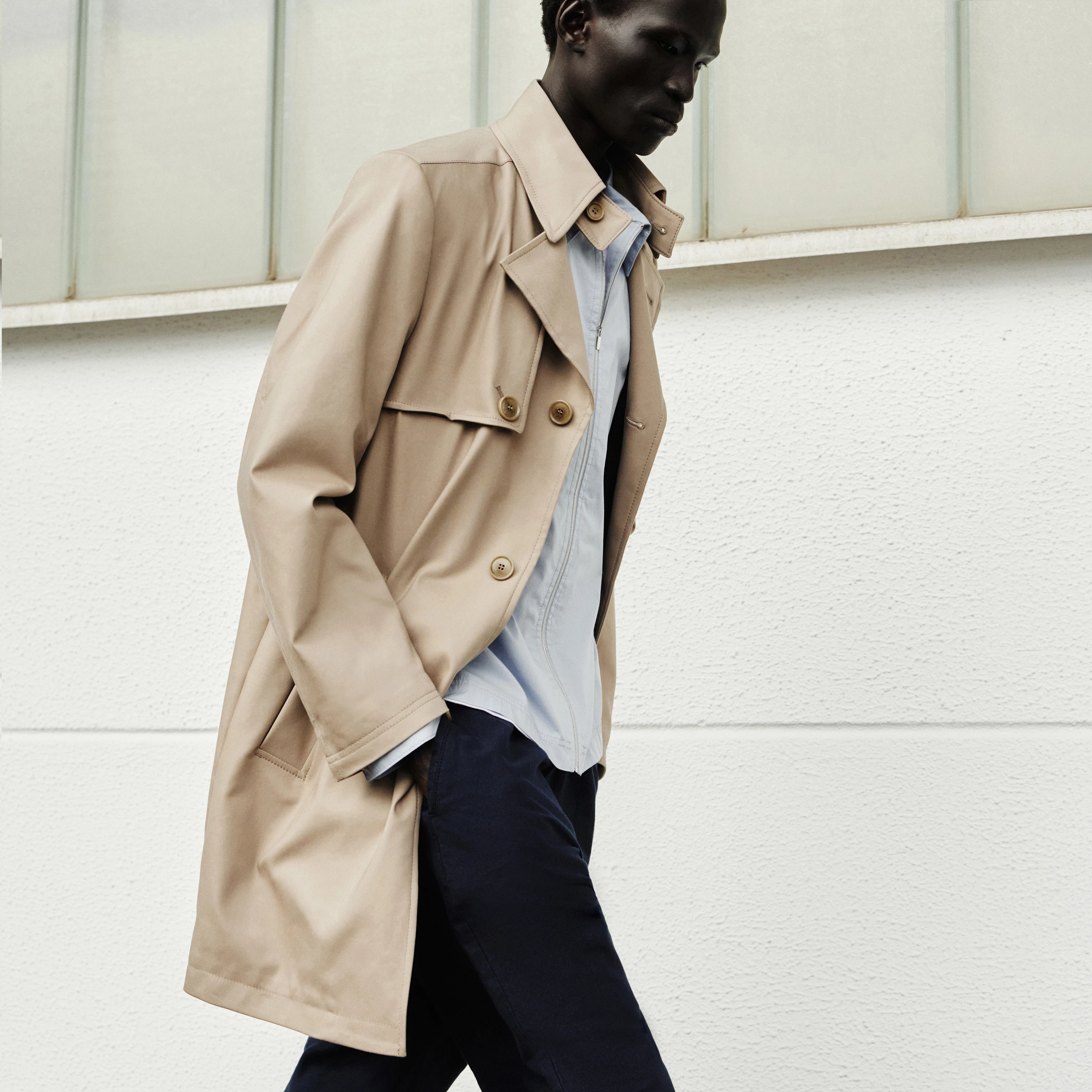 SKOPJE_C - Trench coat in techno stretch satin - men - beige
