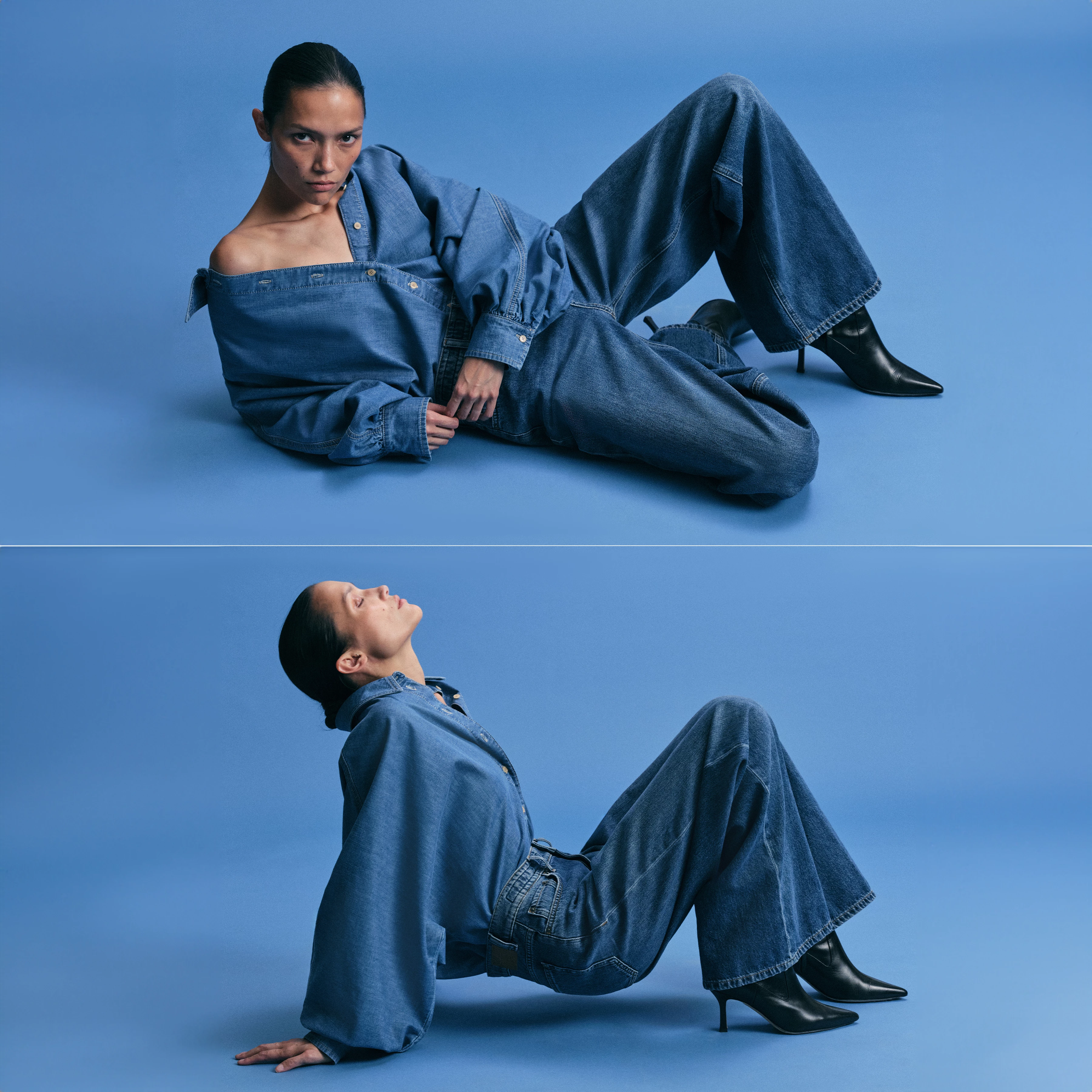 FLUNG - Mid-Waist Jeans in Mid-Blue Denim - Damen - blau