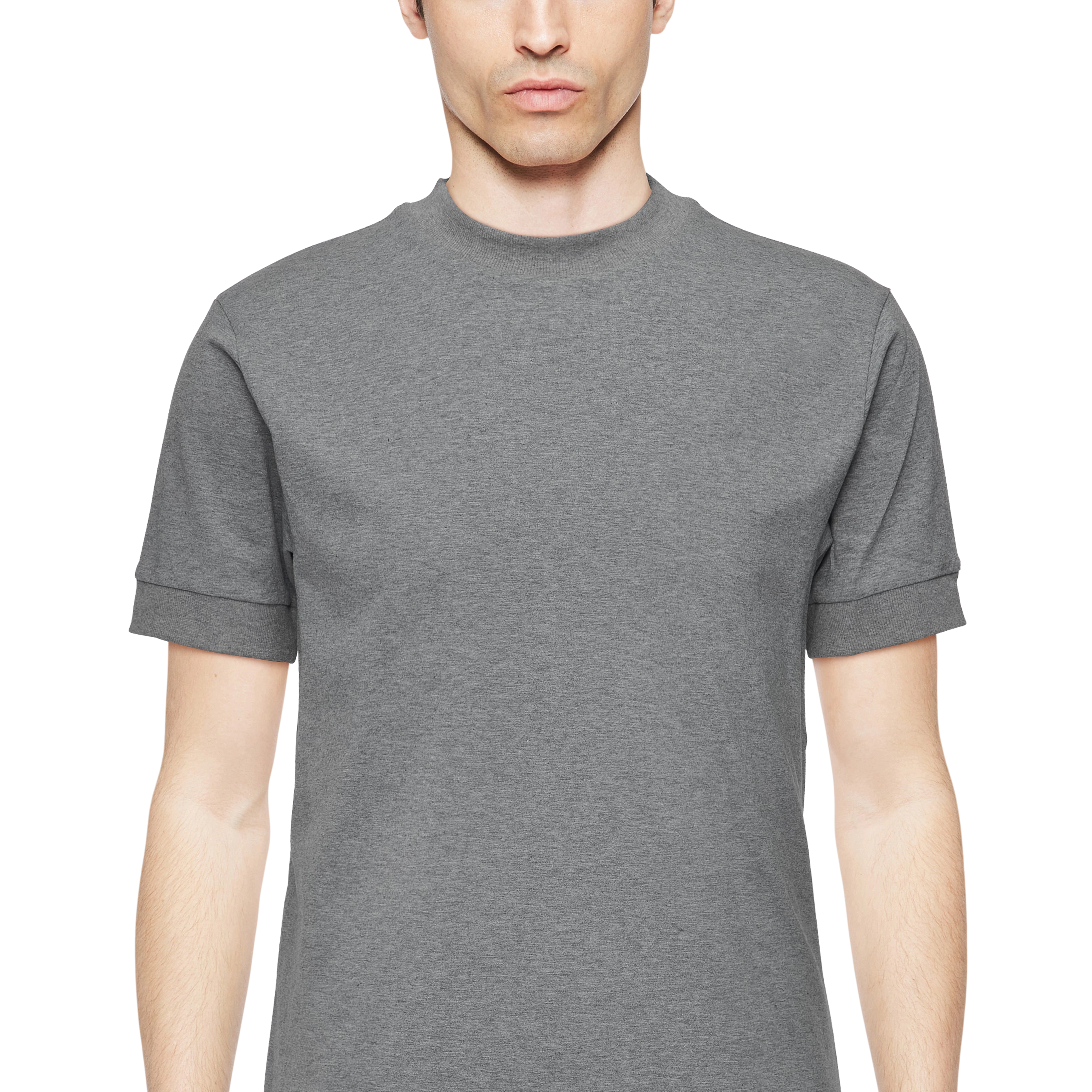 ANTON - Fitted T-Shirt in Baumwolle - Herren - grau - Detailansicht am Model