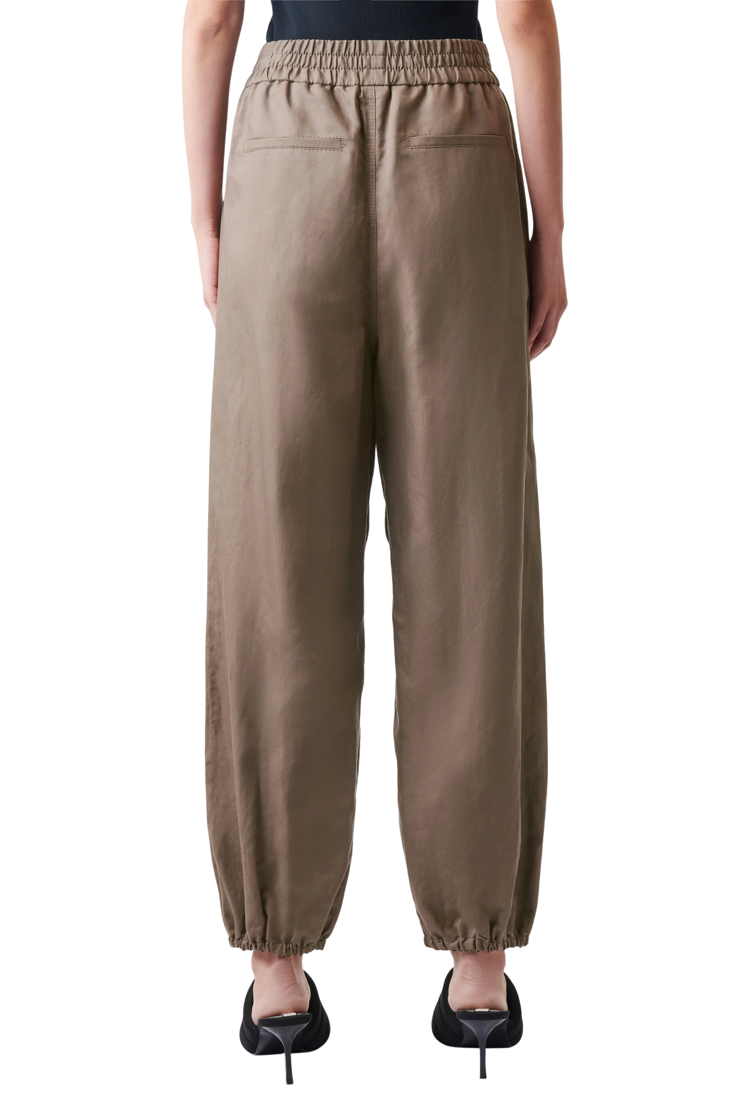 ECONOMY - High-waist aviator trousers in a technical cotton blend - women - green - Rückansicht