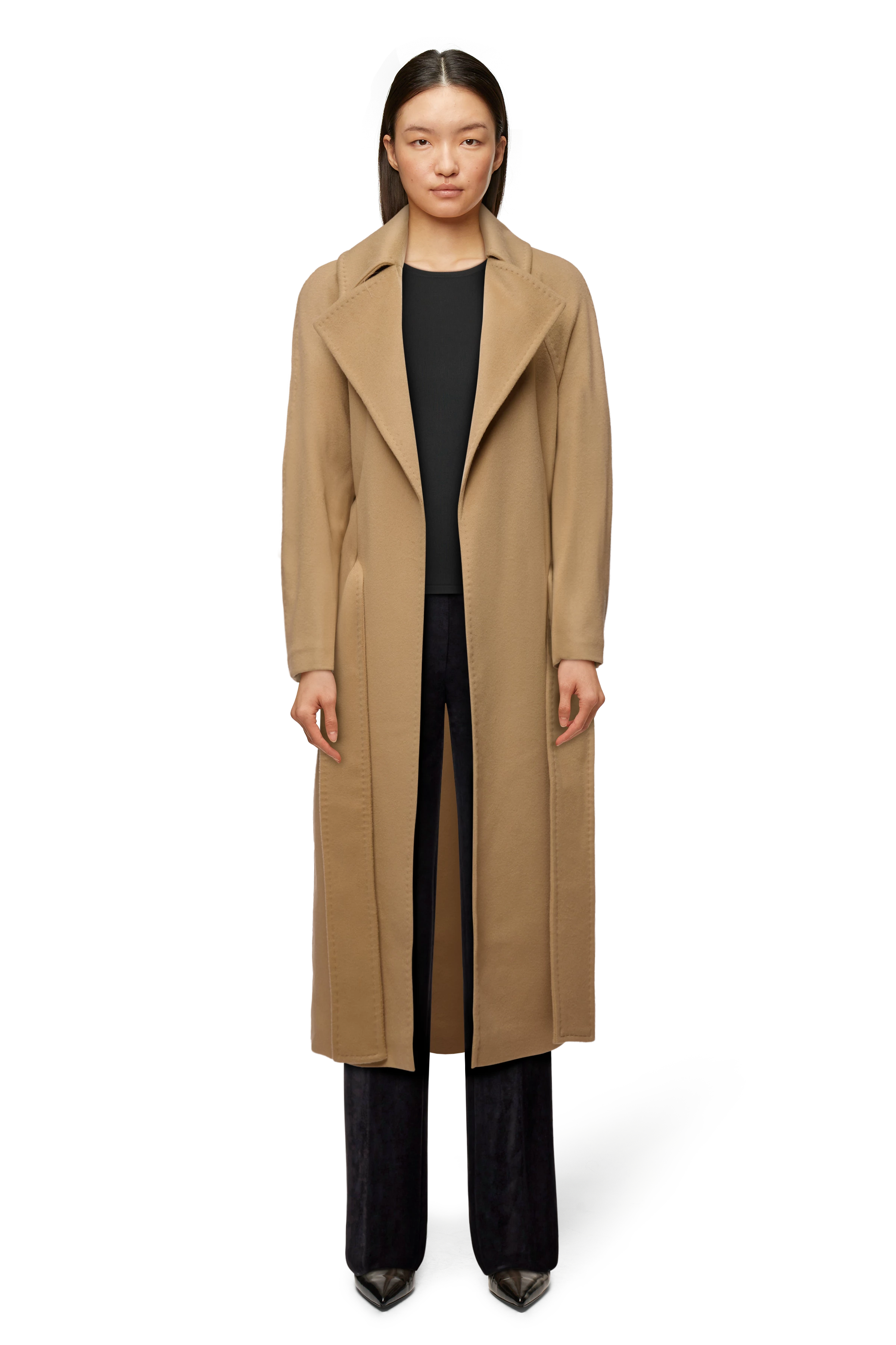 ALPERTON_3 - Coat with wide tie belt in cashmere mix - women - brown - Ganzkörper-Frontansicht