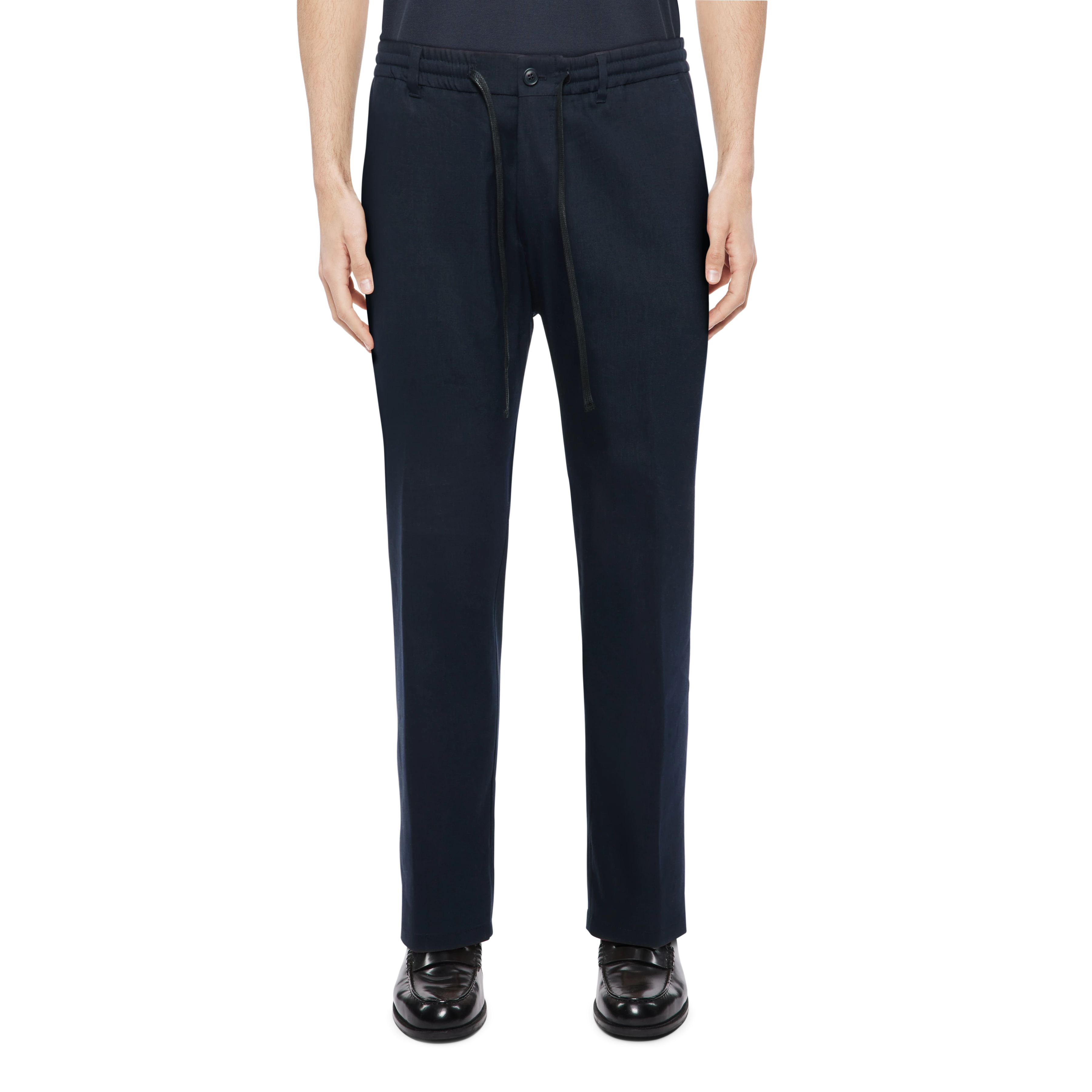 DEGER - Joggingbroek met koord in linnenmix - heren - blauw - Frontansicht